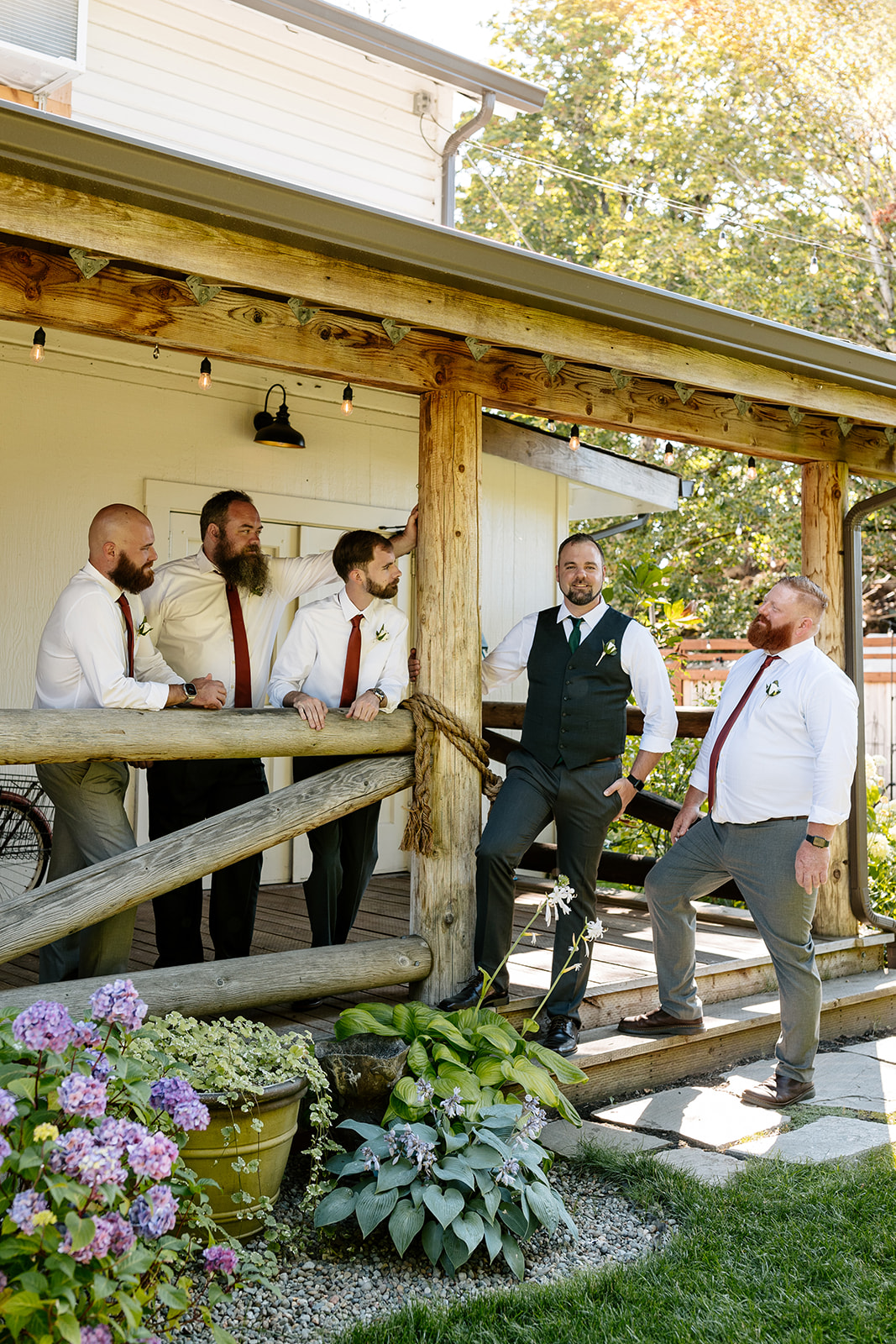 copper gables barn wedding roy washington state bridesamids mismatching dresses dark green groomsmen pictures