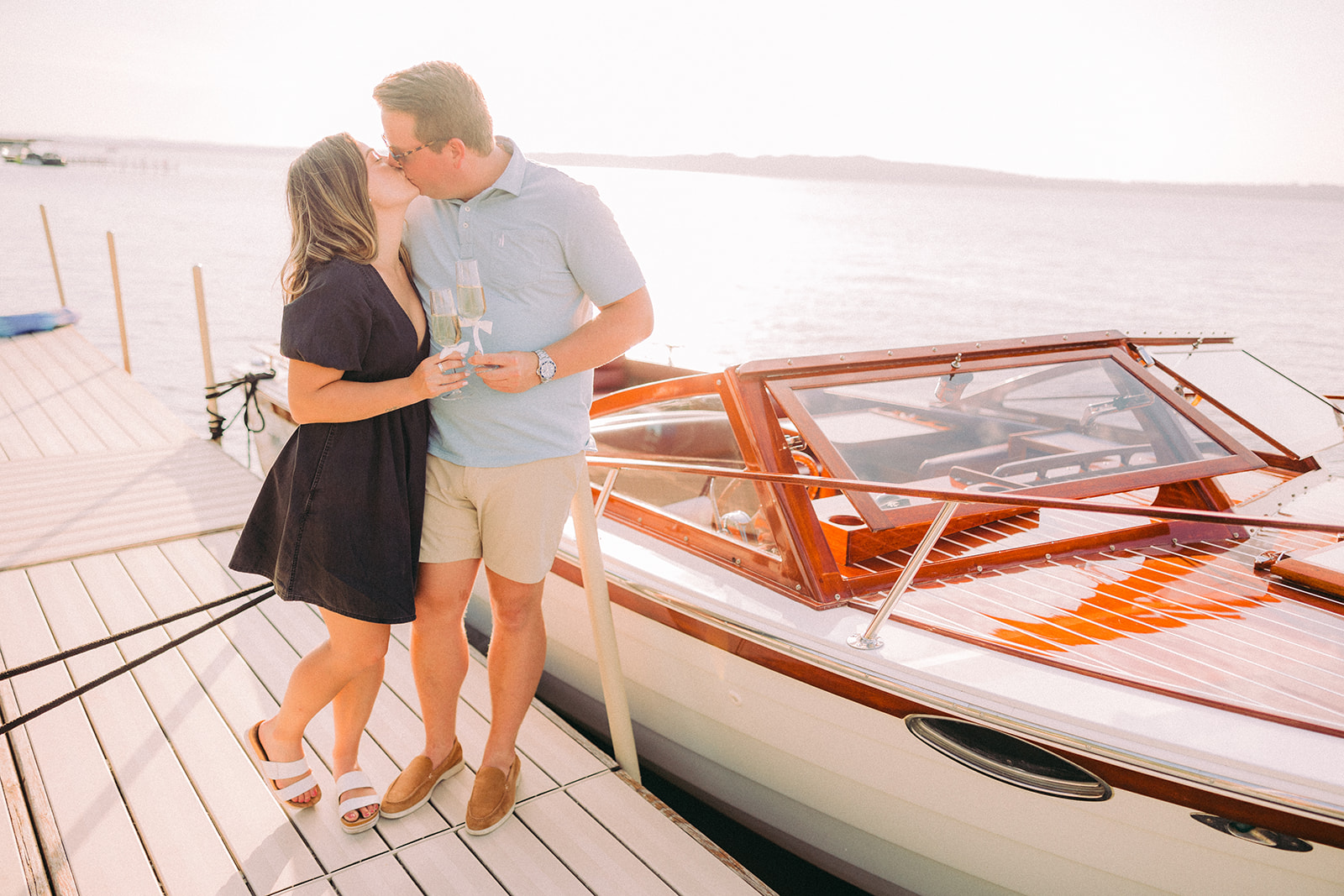 Minnesota wedding proposal on a classic boat
