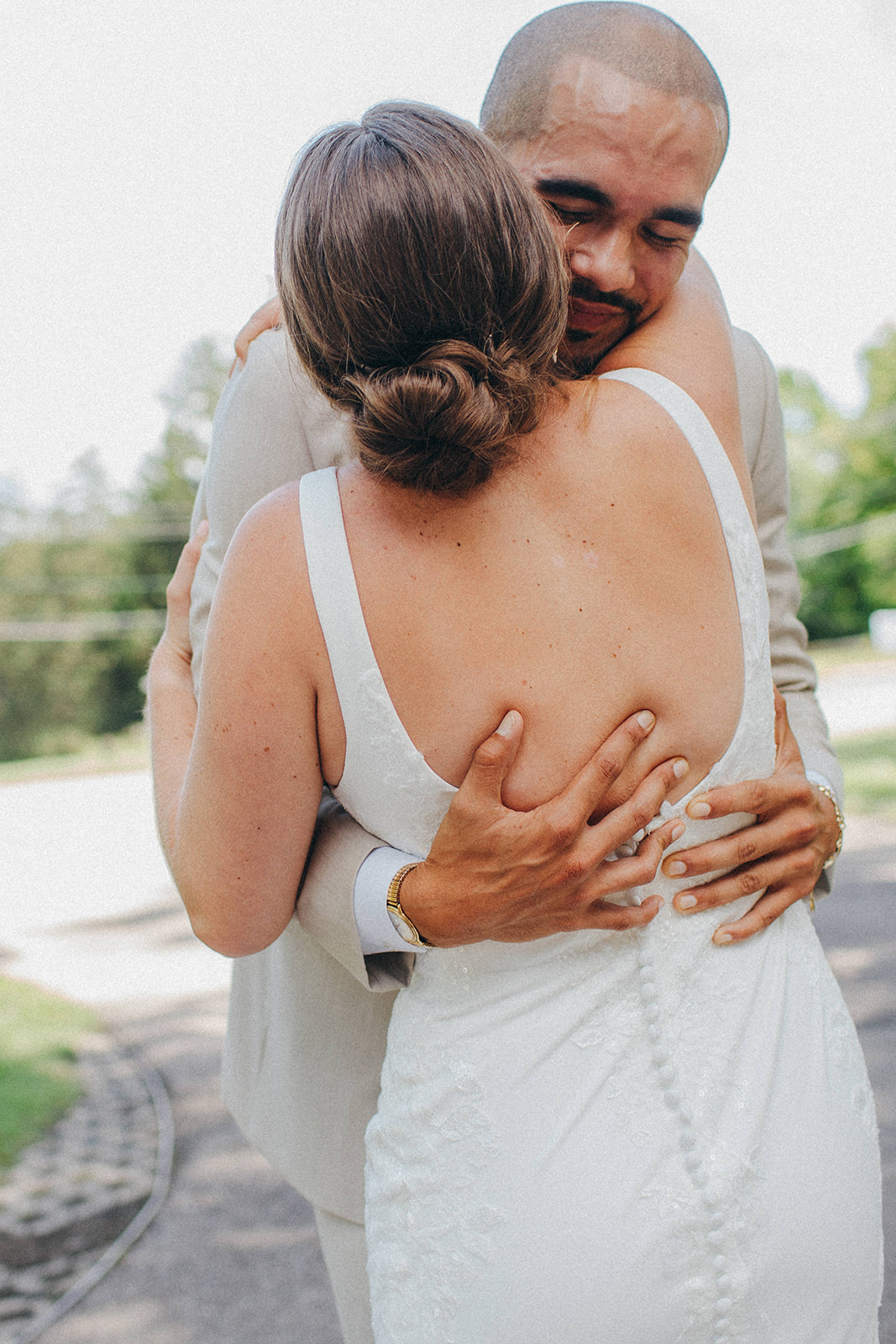 Emotional first look of a wedding couple at the Pinecroft Crosley Estate in Cincinnati, Ohio