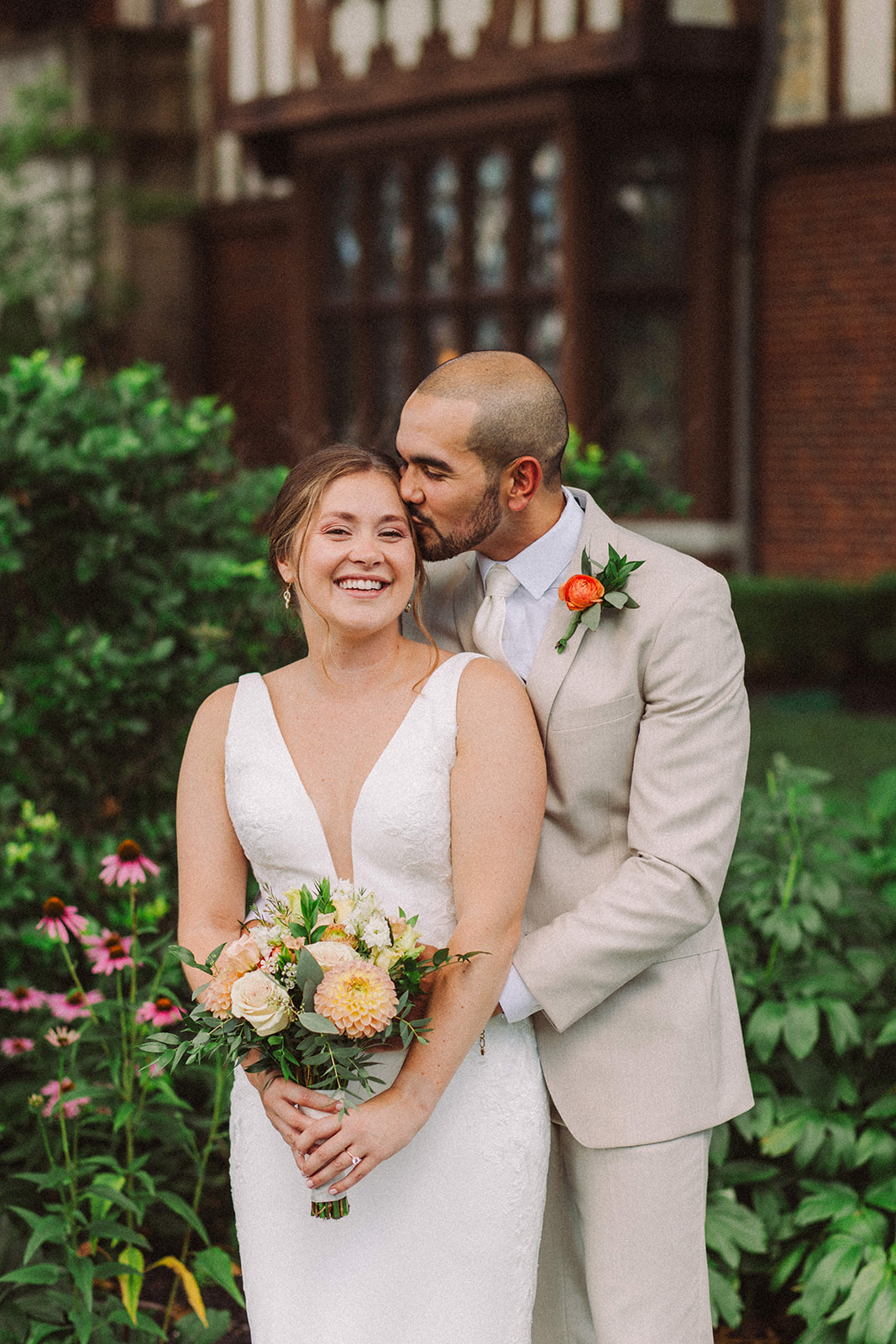 Timeless wedding portraits of a mixed race couple in lush greenery outside the Crosley Estate on a Summer day