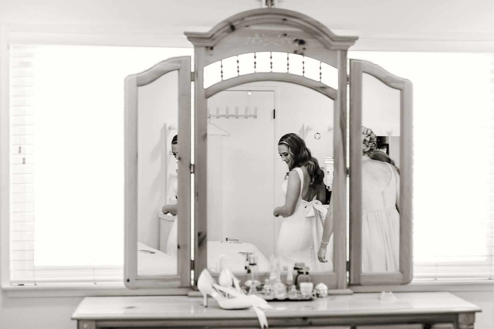 Black and White Bride in Mirror