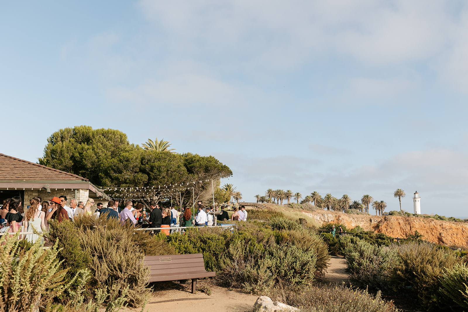 point vicente lighthouse wedding rancho palos verdes california outdoor reception wedding party bride and groom table