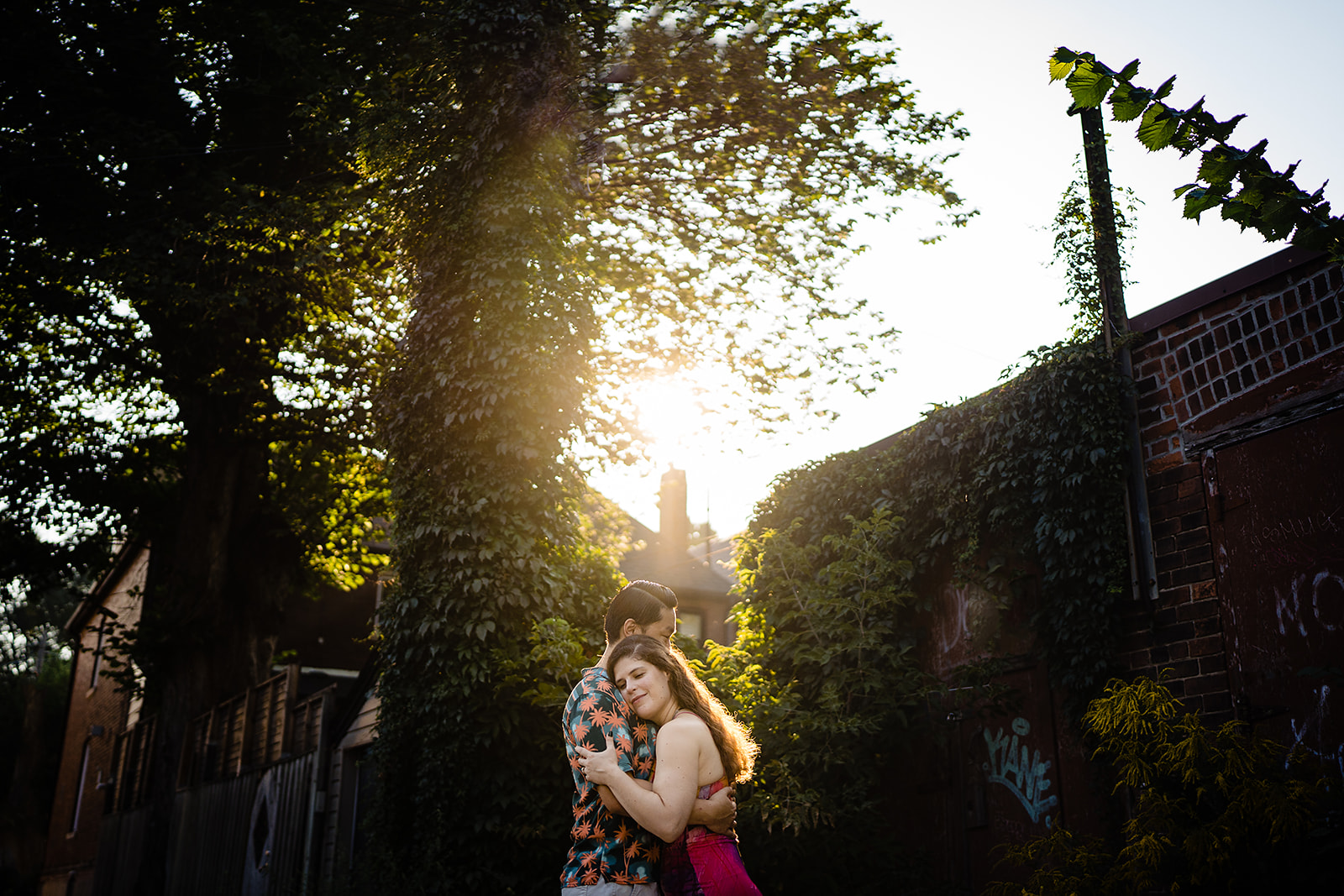 Engaged couple on a beautiful morning during the sunrise in Toronto 