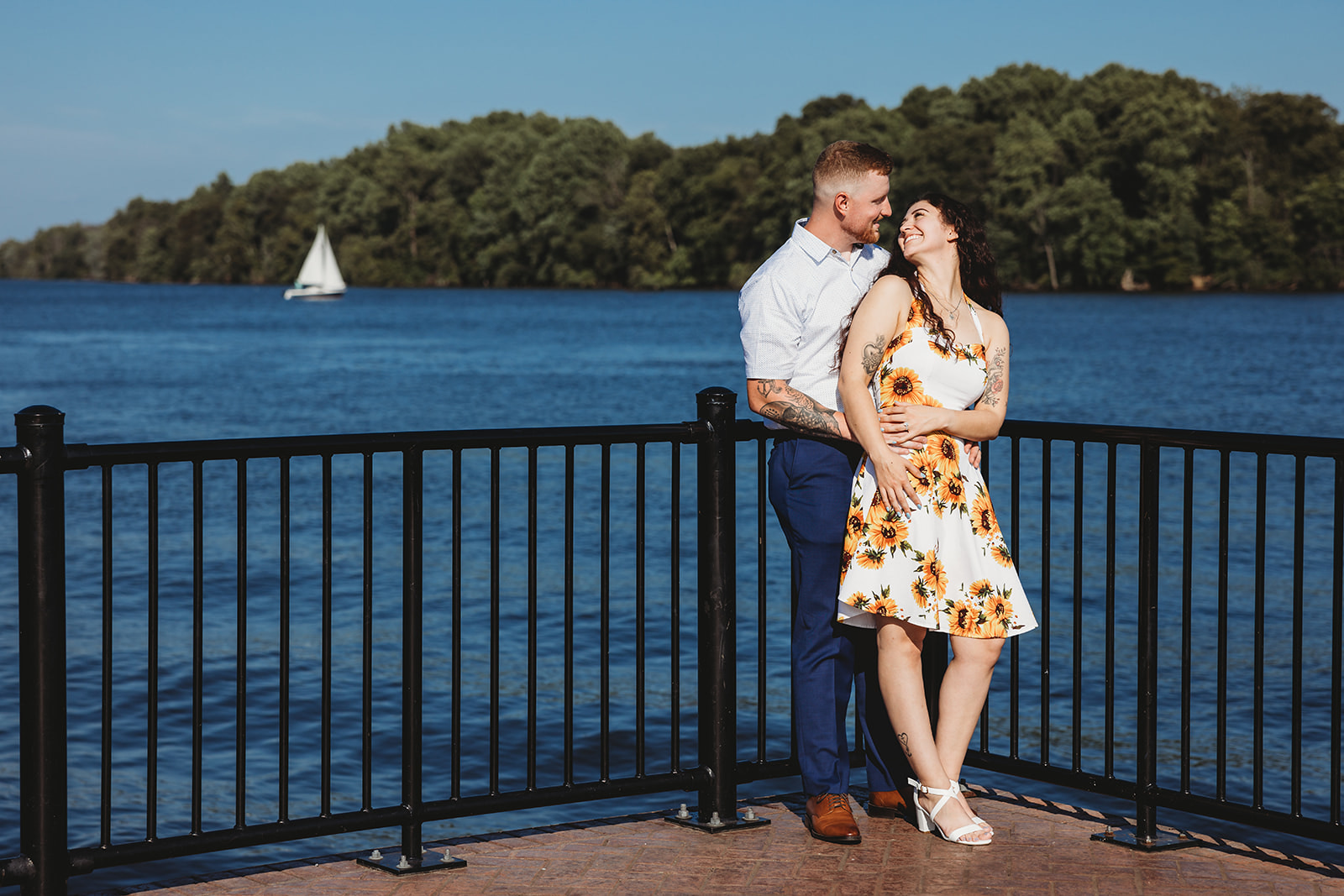 summer outdoor proposal dock Delaware River Bucks County Pennsylvania engagement portrait photographer