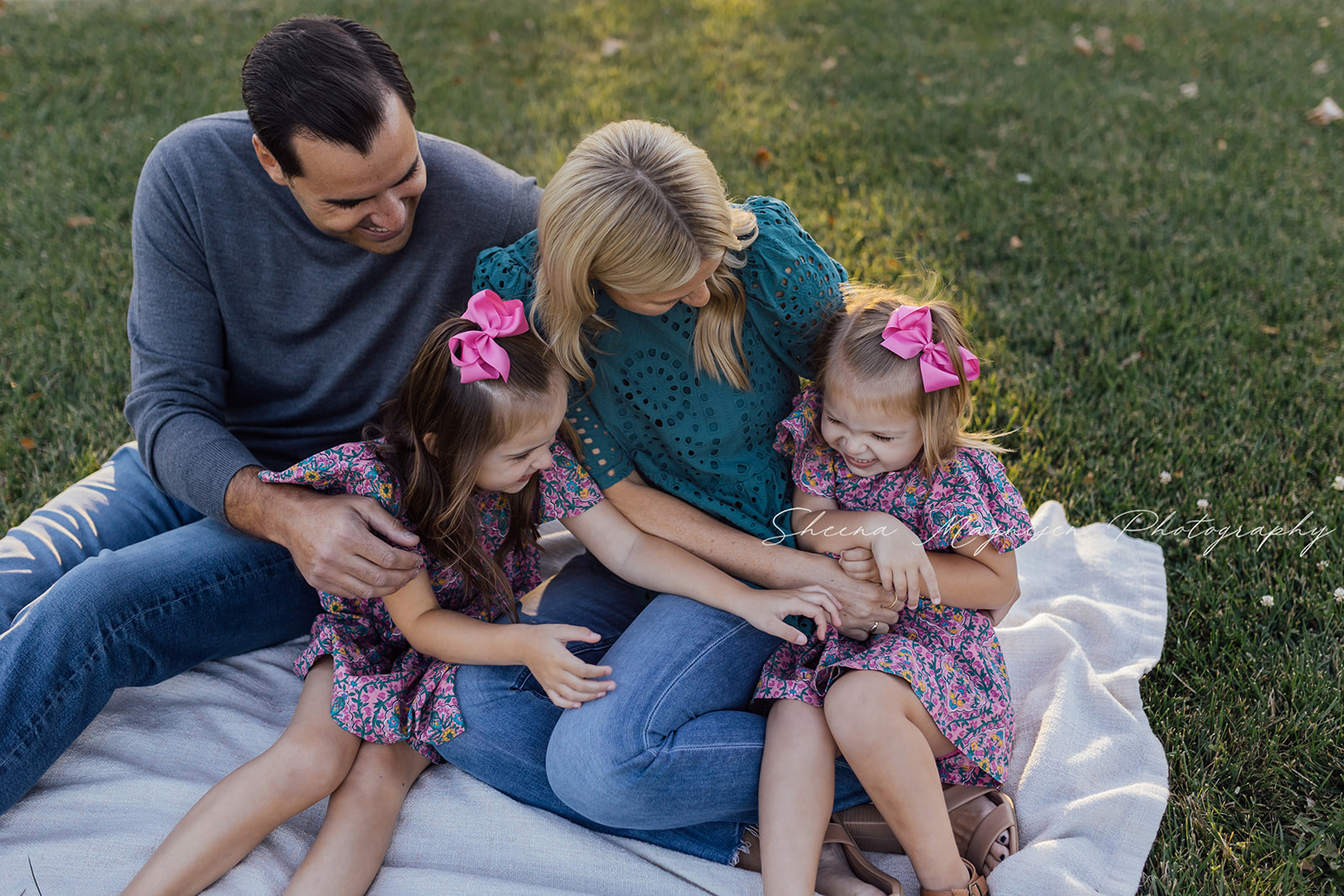 Outdoor family session at sunset in a field of wildflowers in Naperville, IL