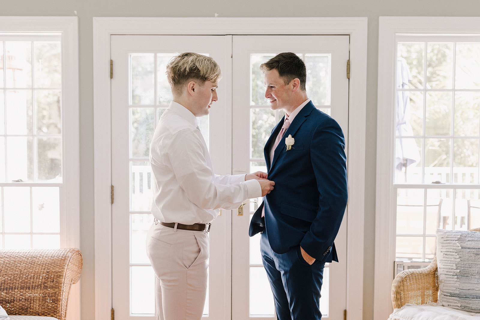 two grooms getting ready in Charleston SC