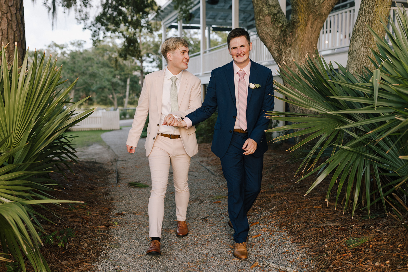 two grooms wedding portraits in Mount Pleasant Club Creek at I'on