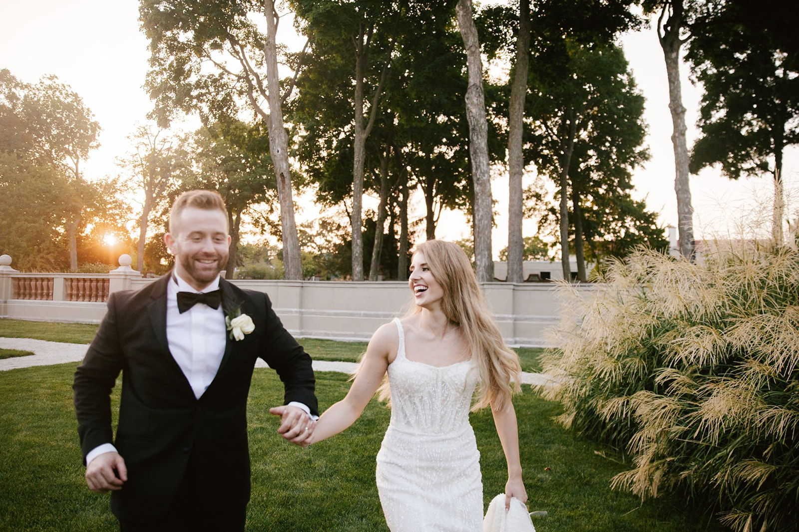 Stunning sunset captures at Armour House frame the love and beauty of the bride and groom's unforgettable day.