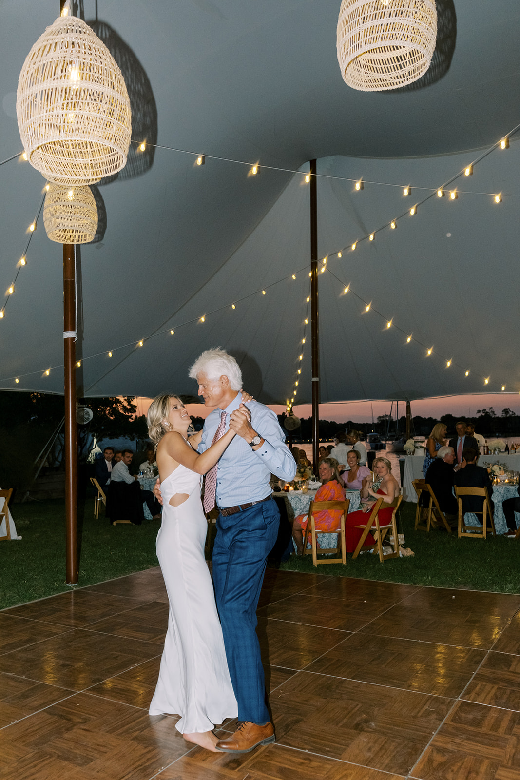 father daughter dance at chesapeake bay maritime museum wedding reception tent