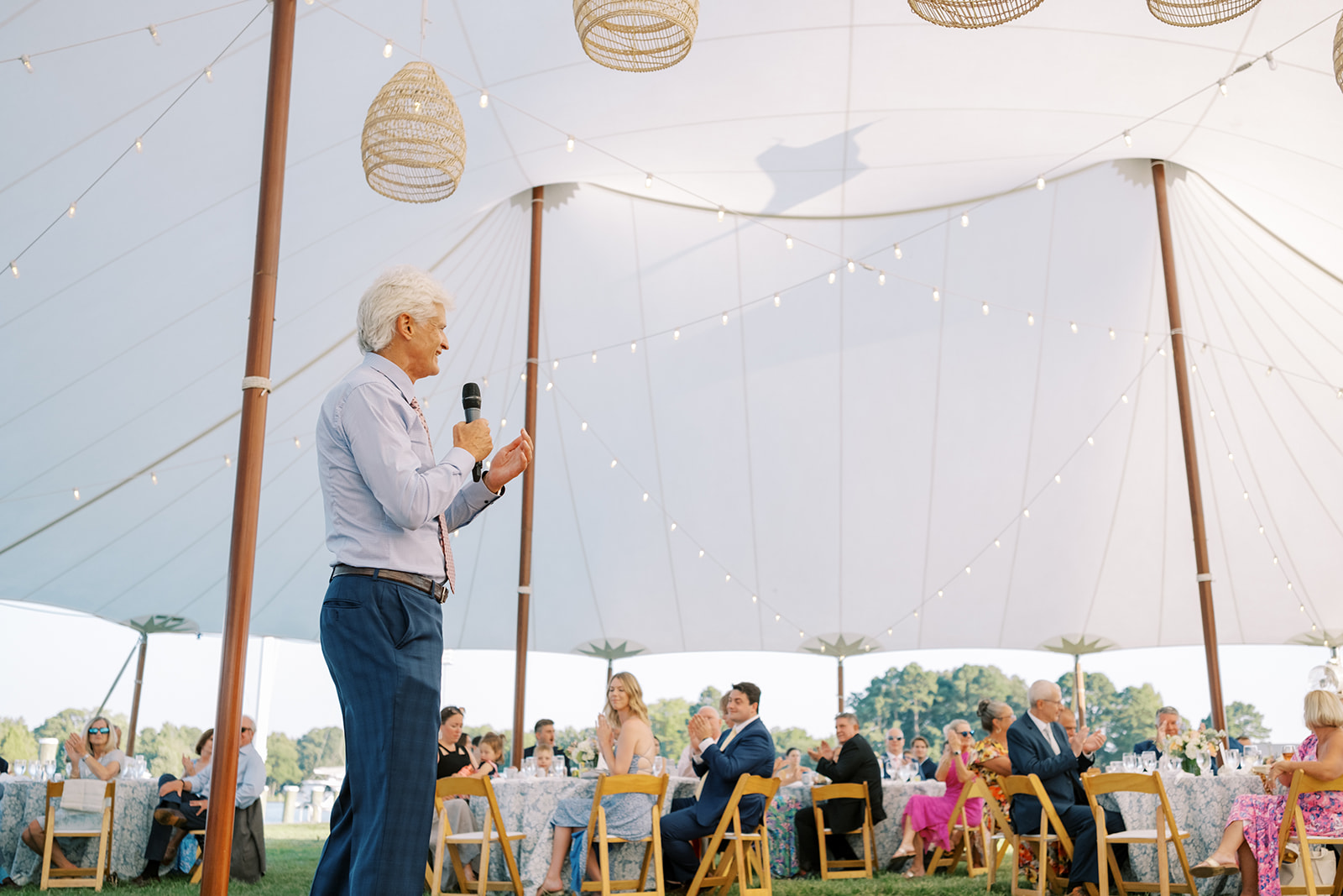 father of the bride welcome speech under the tent at saint michaels wedding