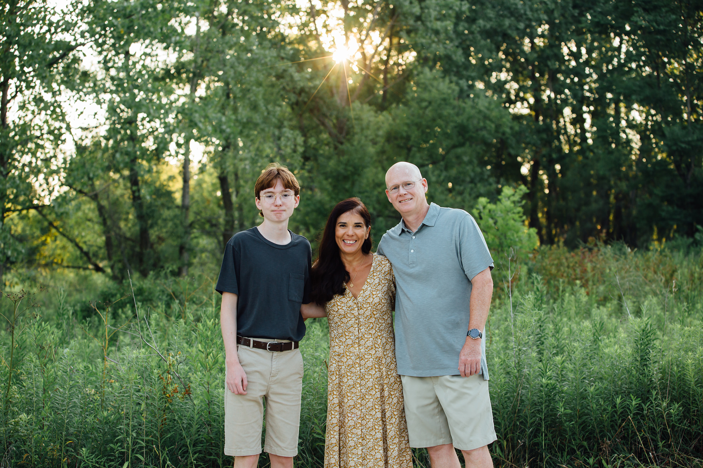 Outdoor family session in Naperville, IL with their pet dog.