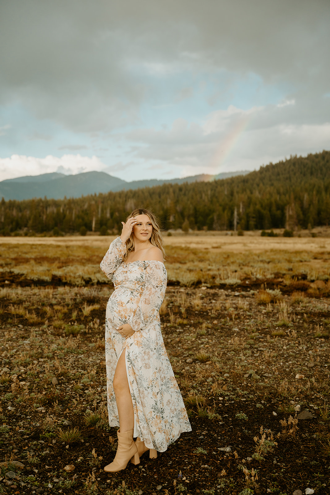 a mom showing off her bump during fall solo maternity photos