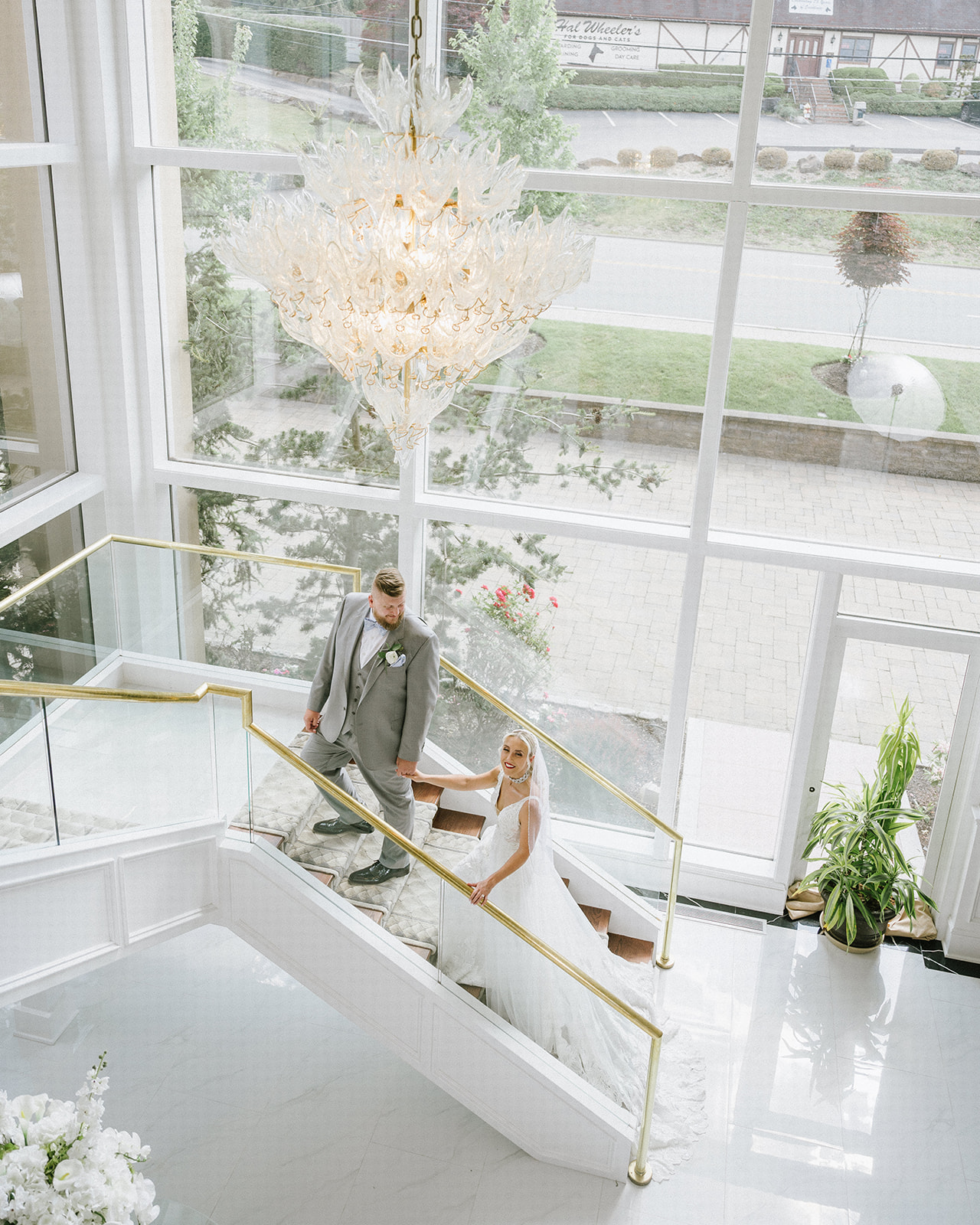 bride and groom staircase photo
