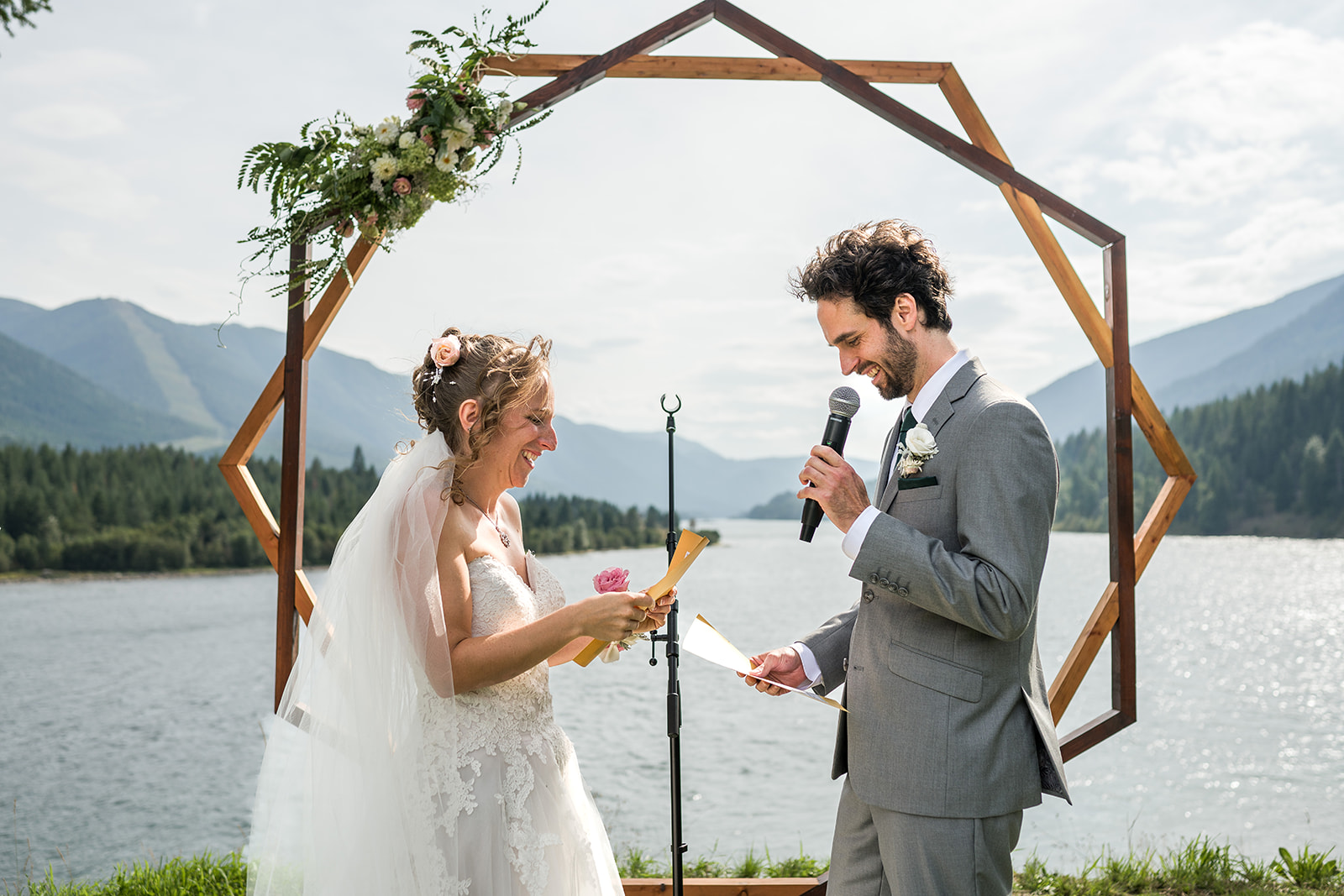 a couple share their vows at kootenay corner gardens wedding venue 2