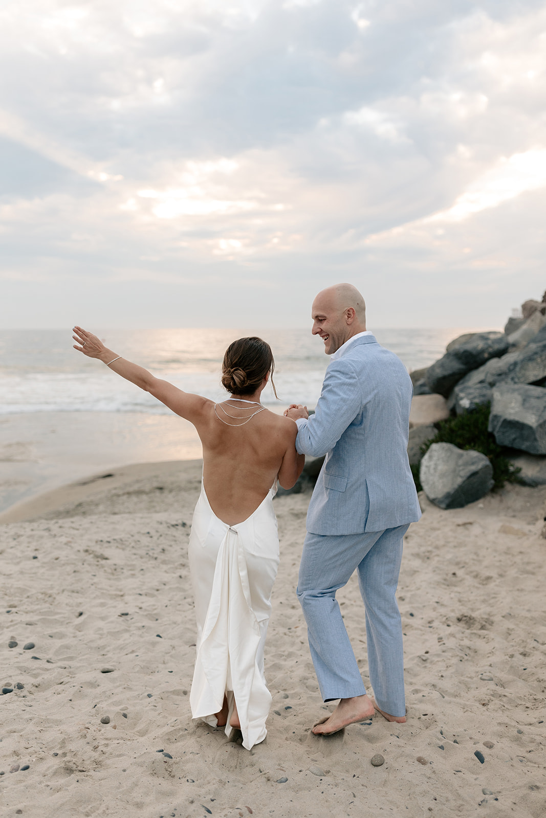 backyard beach wedding elopement encinitas southern california socal bride and groom pictures white a line wedding dress