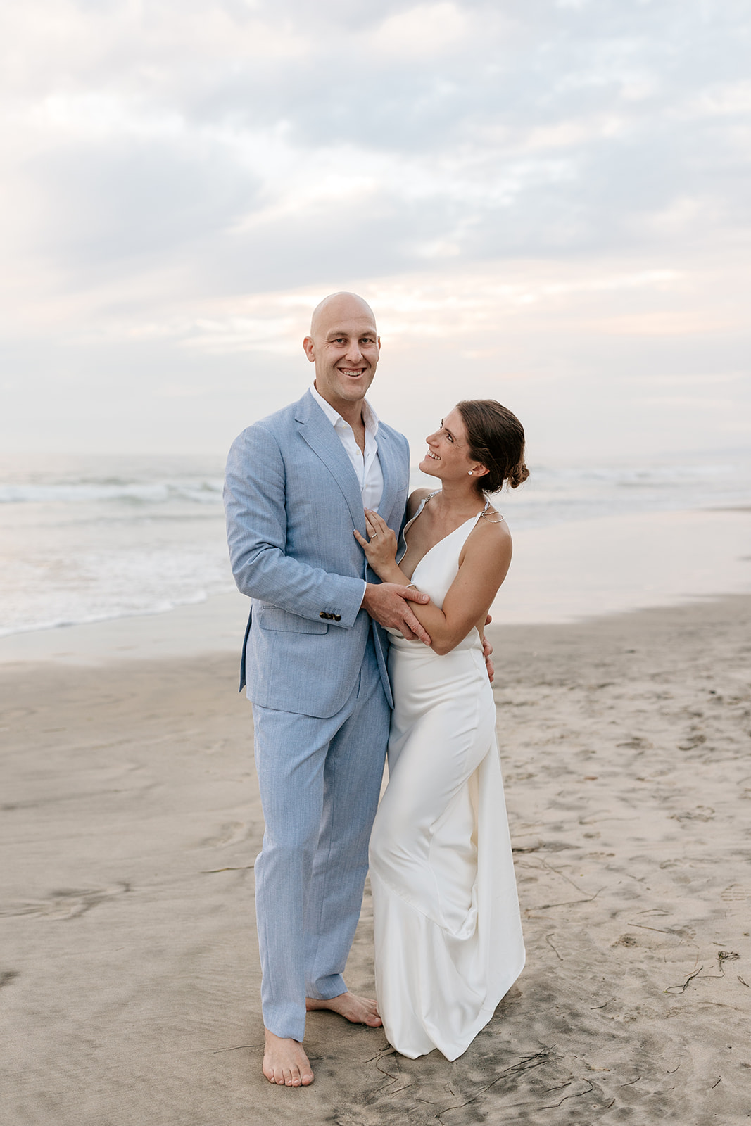 backyard beach wedding elopement encinitas southern california socal bride and groom pictures white a line wedding dress