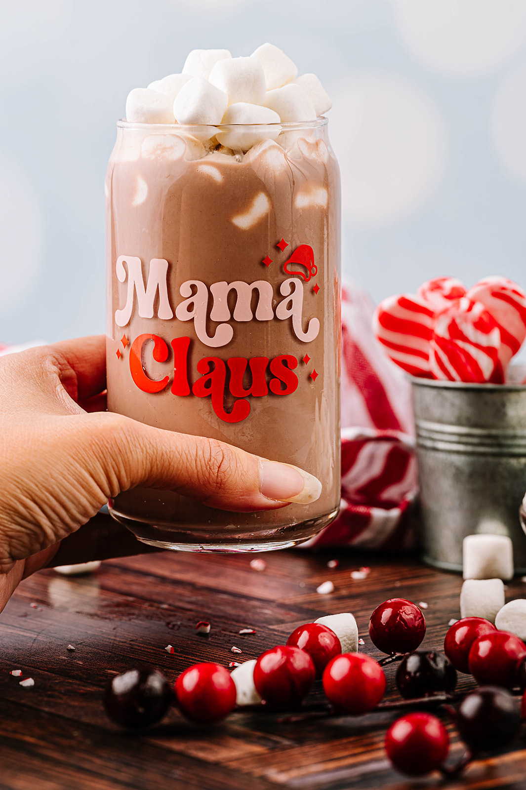 Mama Claus glass with hand