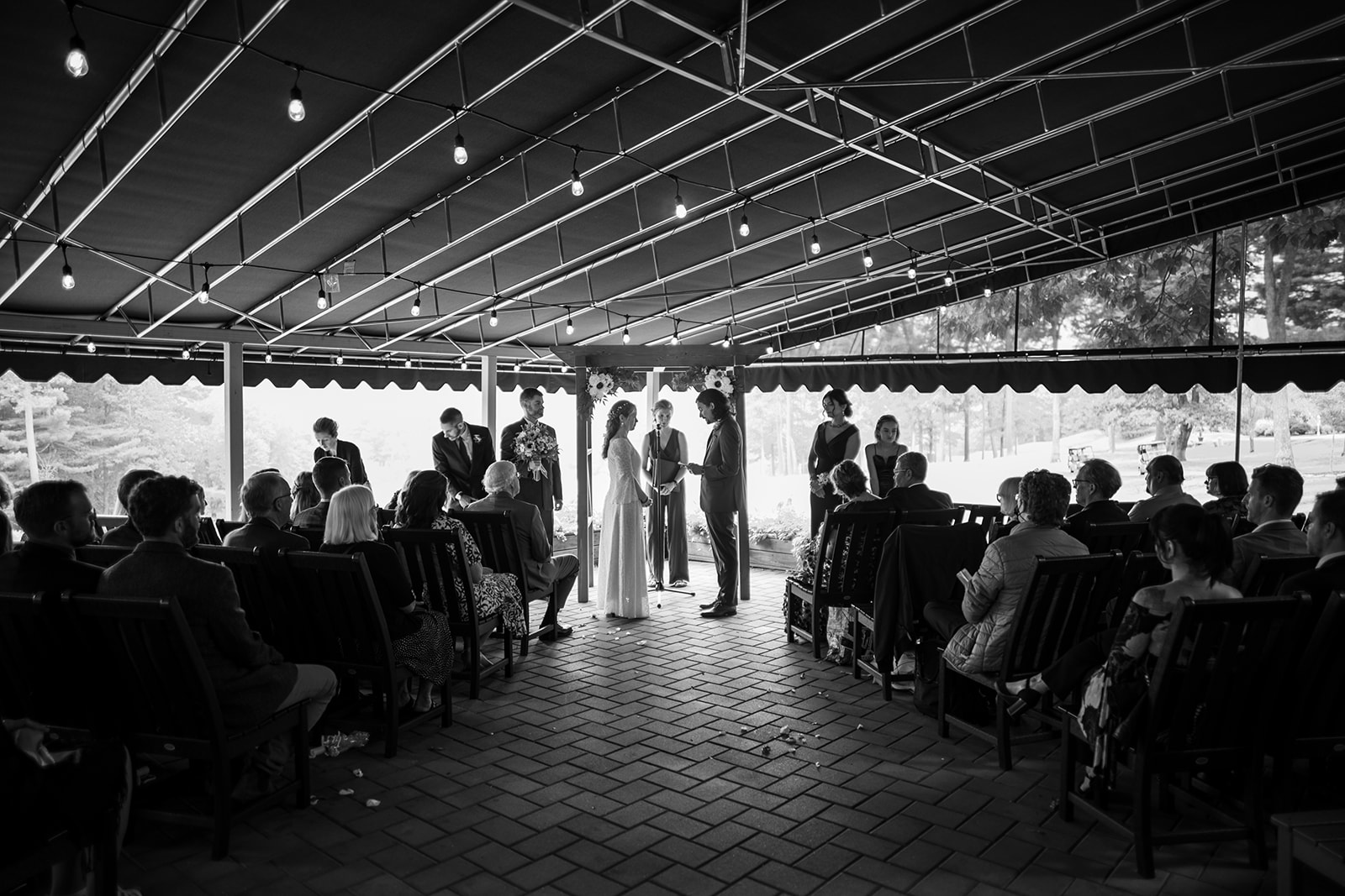 intimate wedding ceremony on the patio at Woodloch resort in the poconos