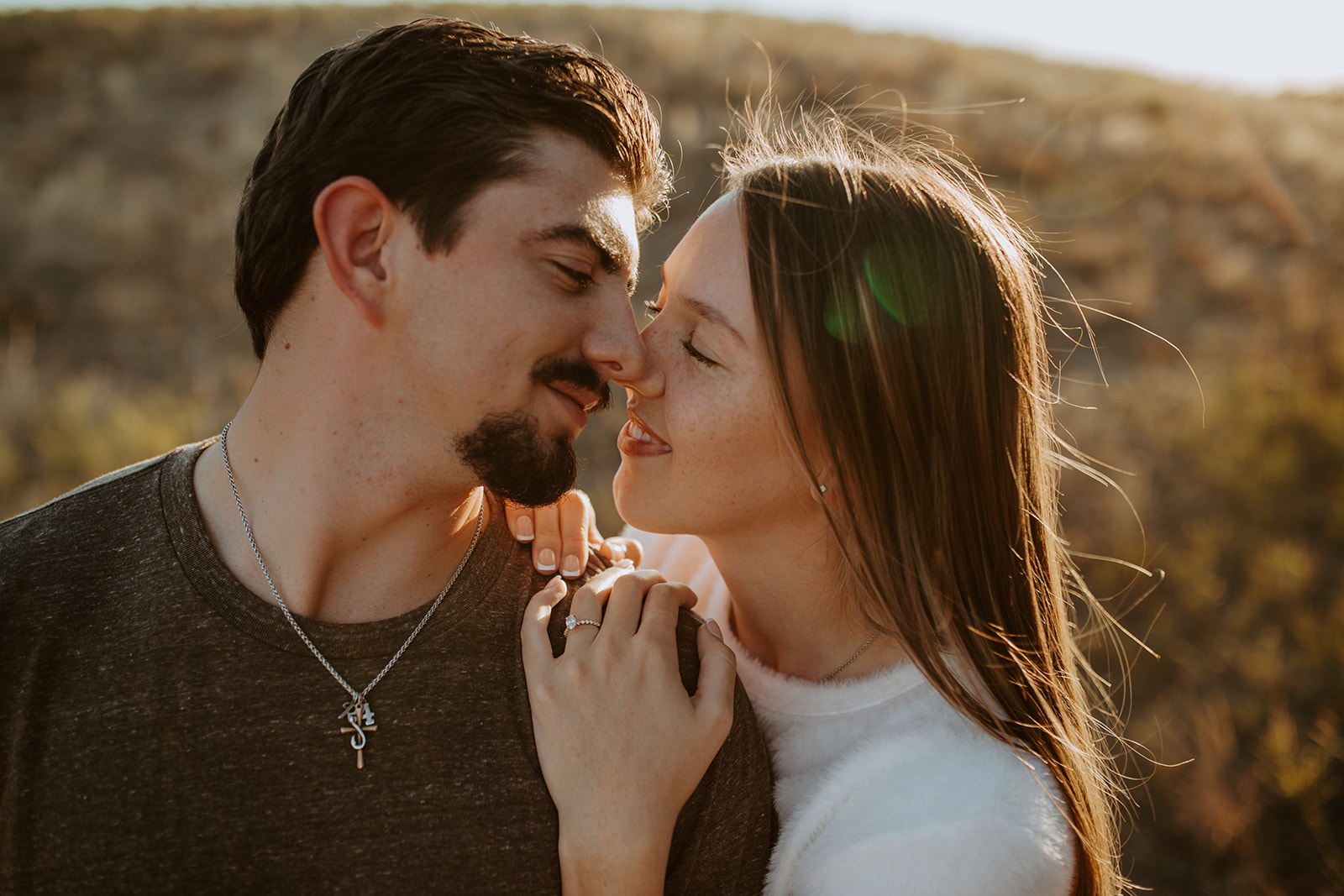 A couple who is engaged in Flower Mound Texas at Arbor Hills Nature Preserve