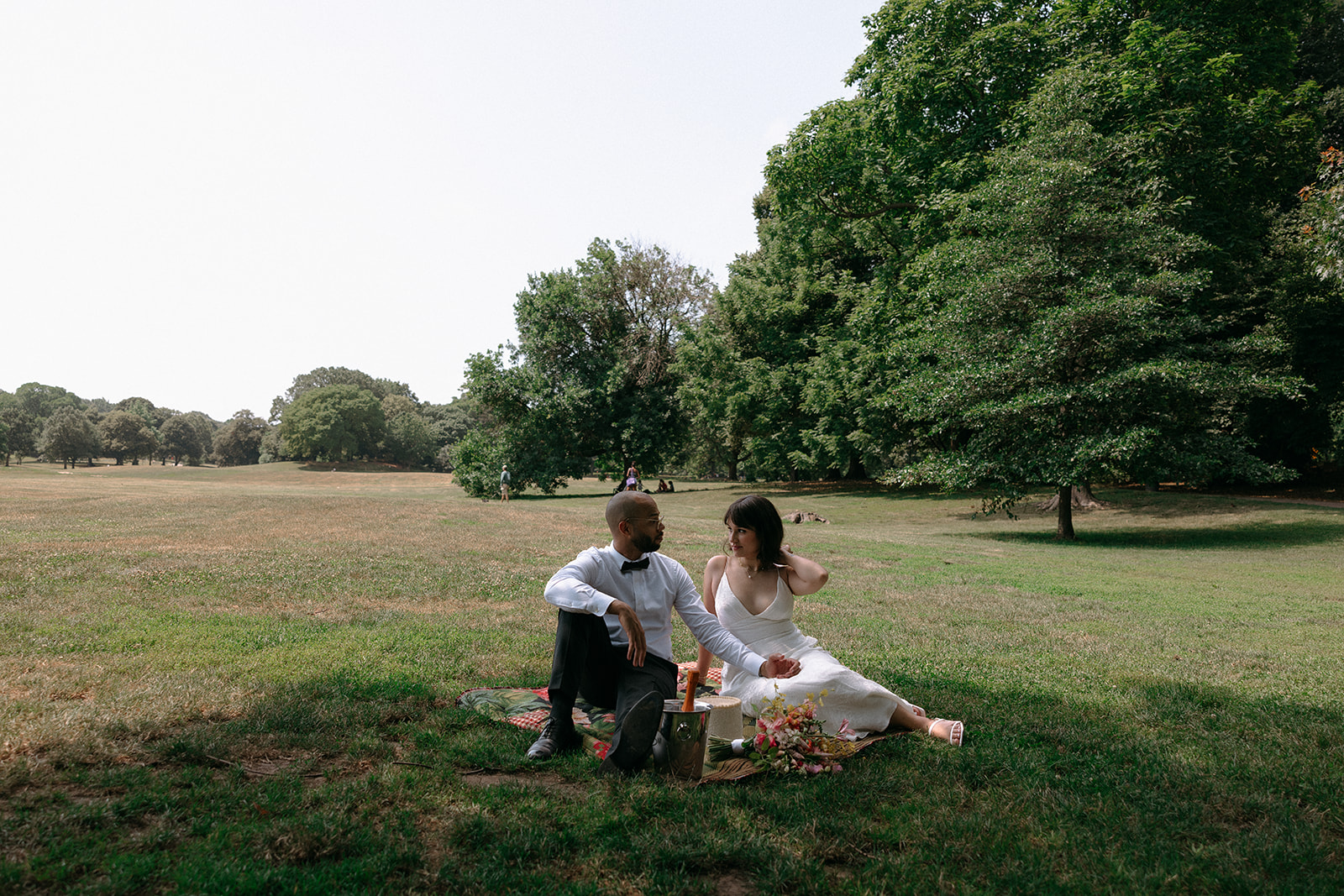 A couple eloping in Brooklyn had an intimate picnic and cake cutting at Prospect Park