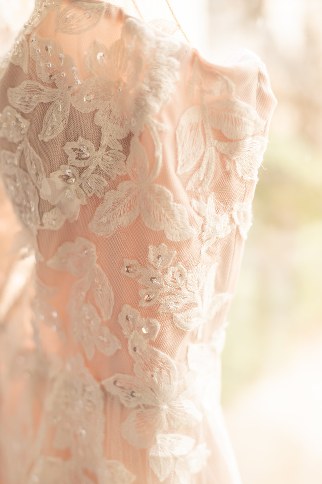 blush wedding gown details