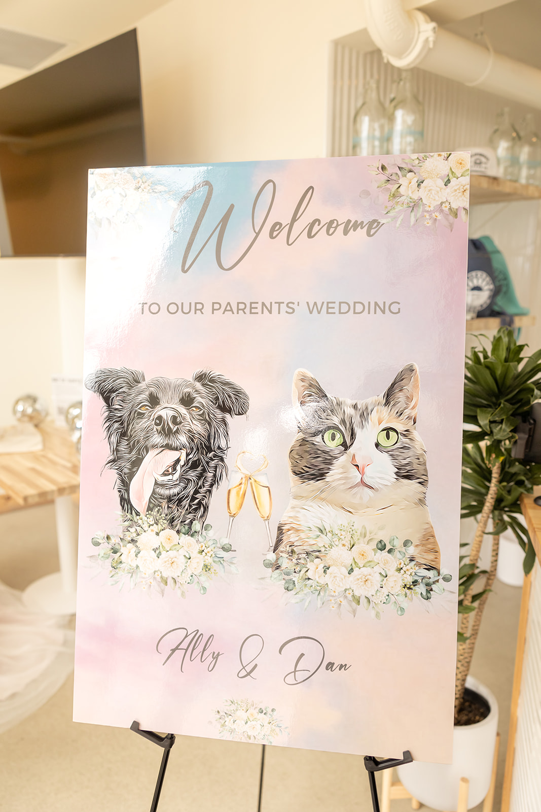 incorporating pets into wedding day signage