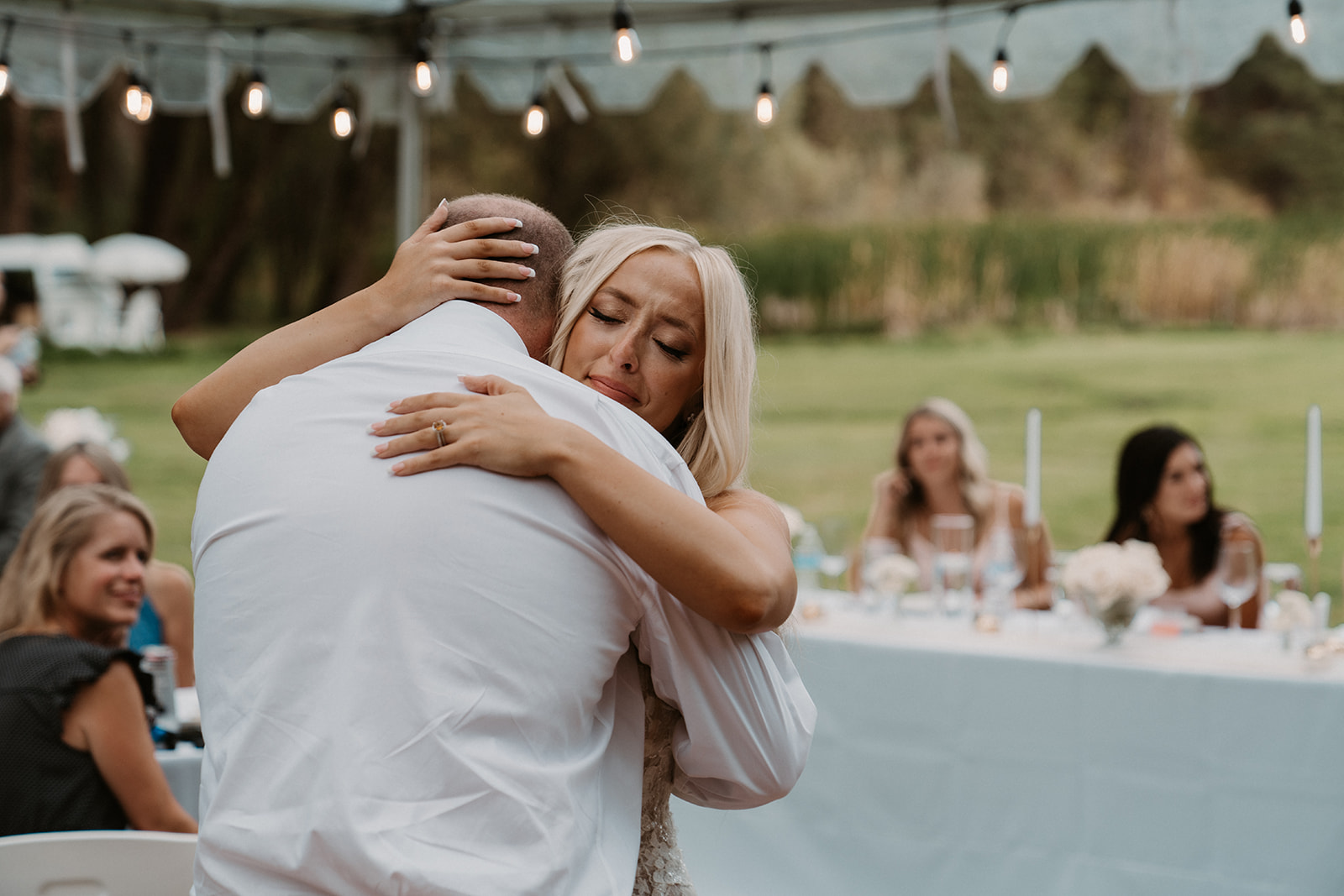 father daughter dances in a luxury Backyard wedding Idaho 