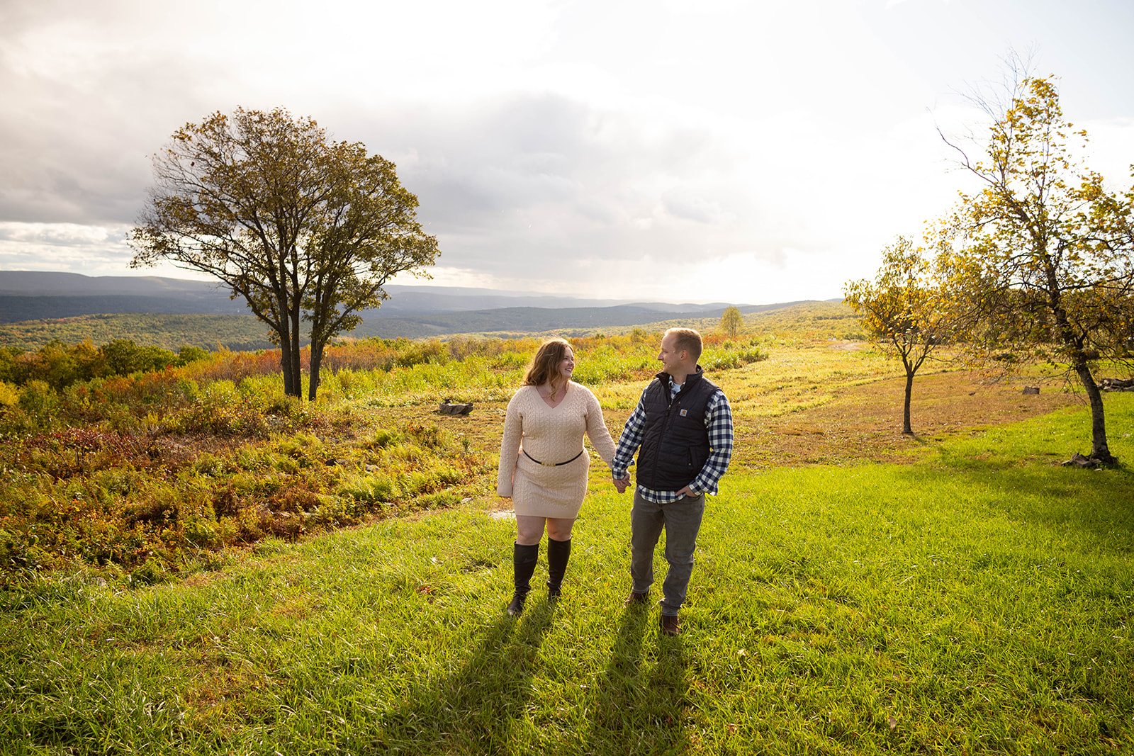 engagement portraits  in Jim Thorpe in the Poconos with the 100 mile view in the background