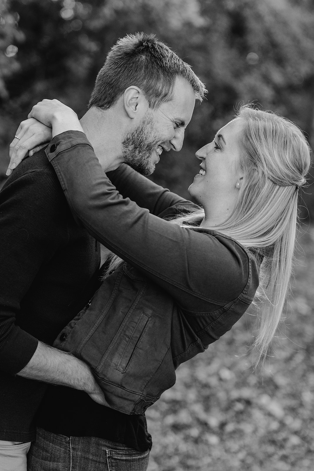 Black and white image of engaged couple Minneapolis