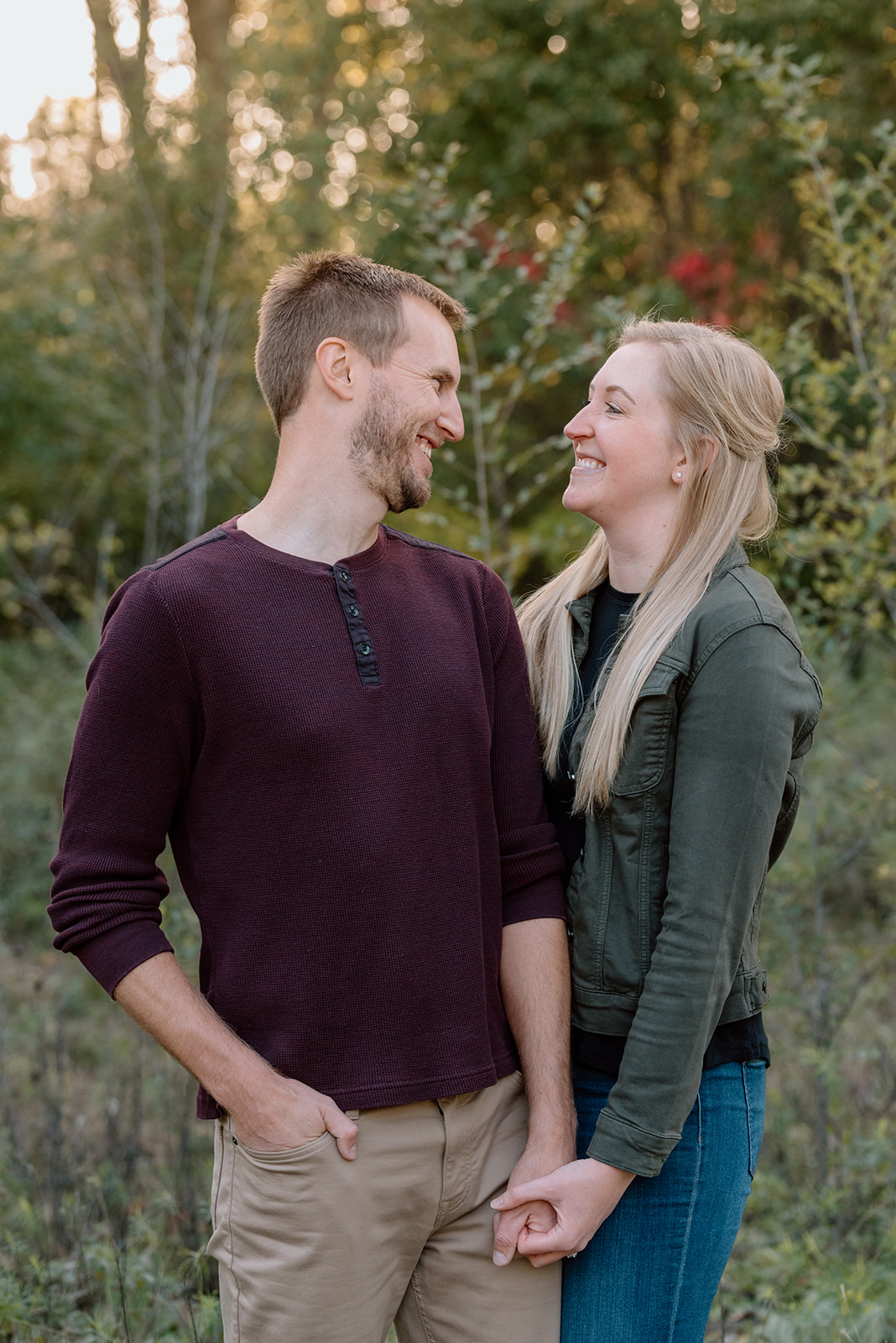 Engaged couple shares laughs during Minneapolis engagement session