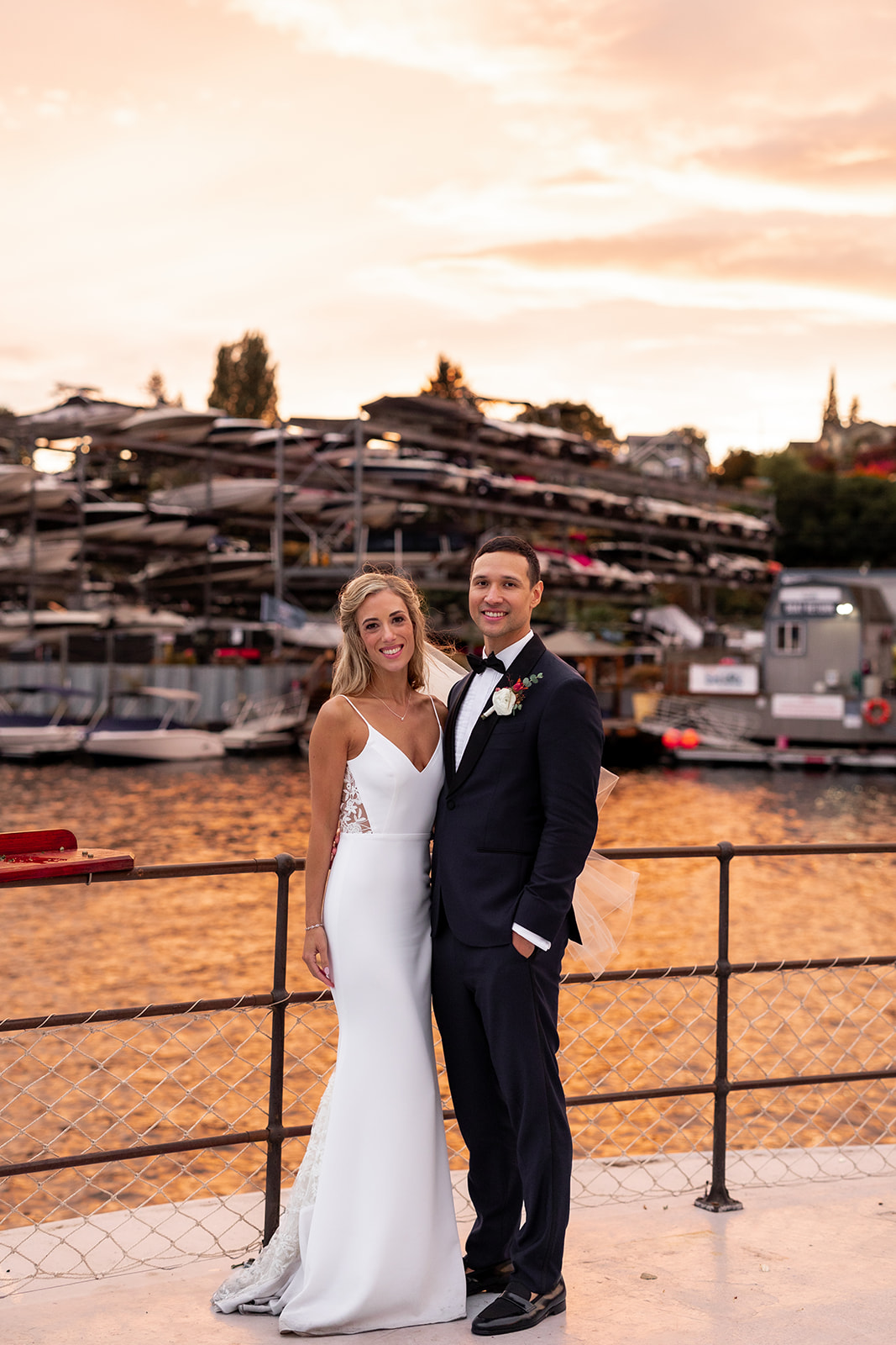 A couple married at the MV Skansonia at sunset on the waterfront in Seattle 