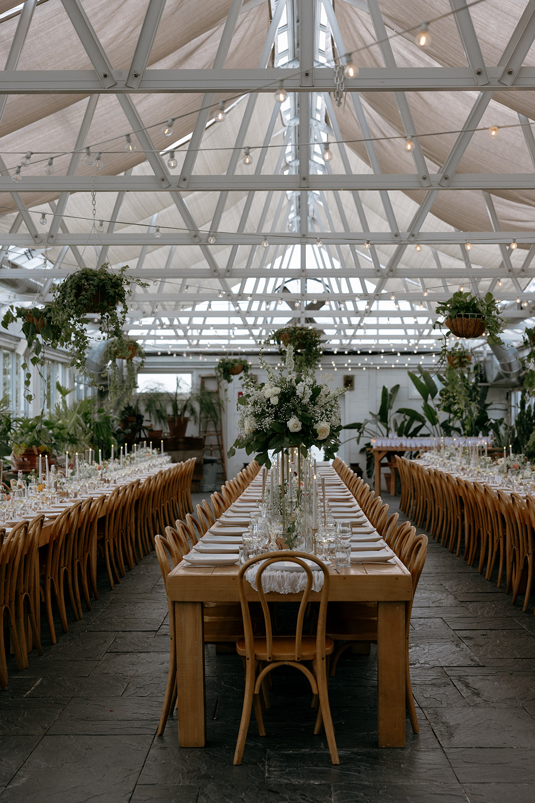 Reception table decor at wedding in Audrey's Farmhouse
