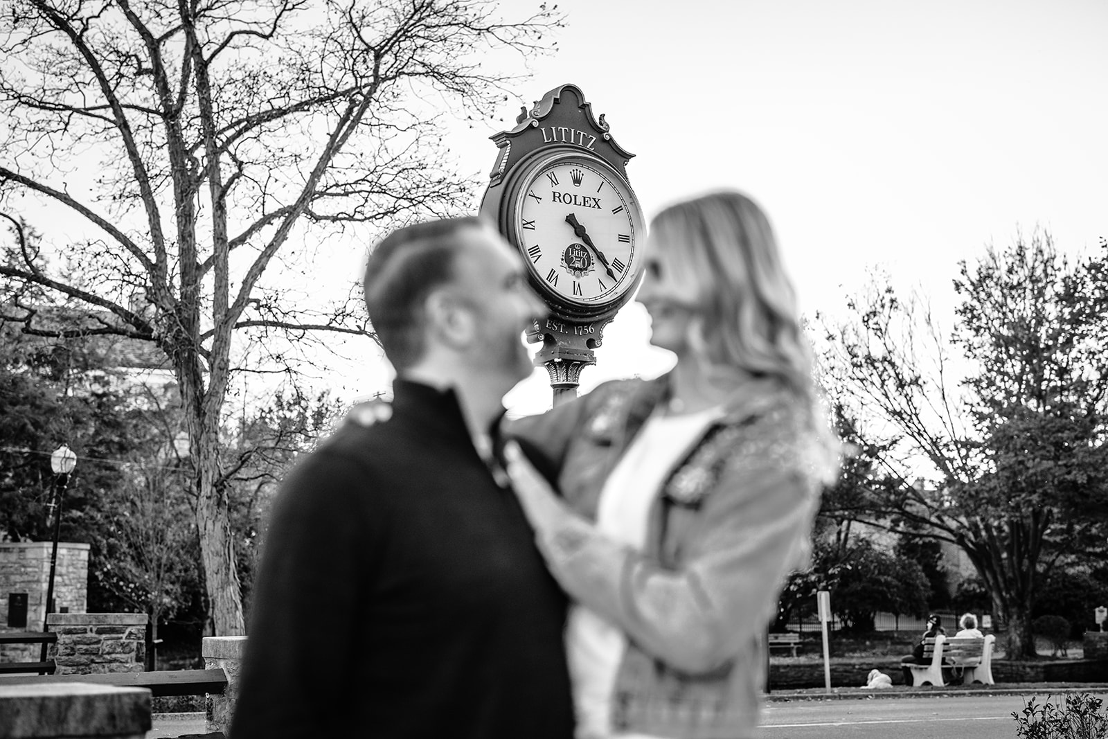 outdoor fall engagement session at Lititz Springs Park in central Pennsylvania Wilbur Buds railroad tracks