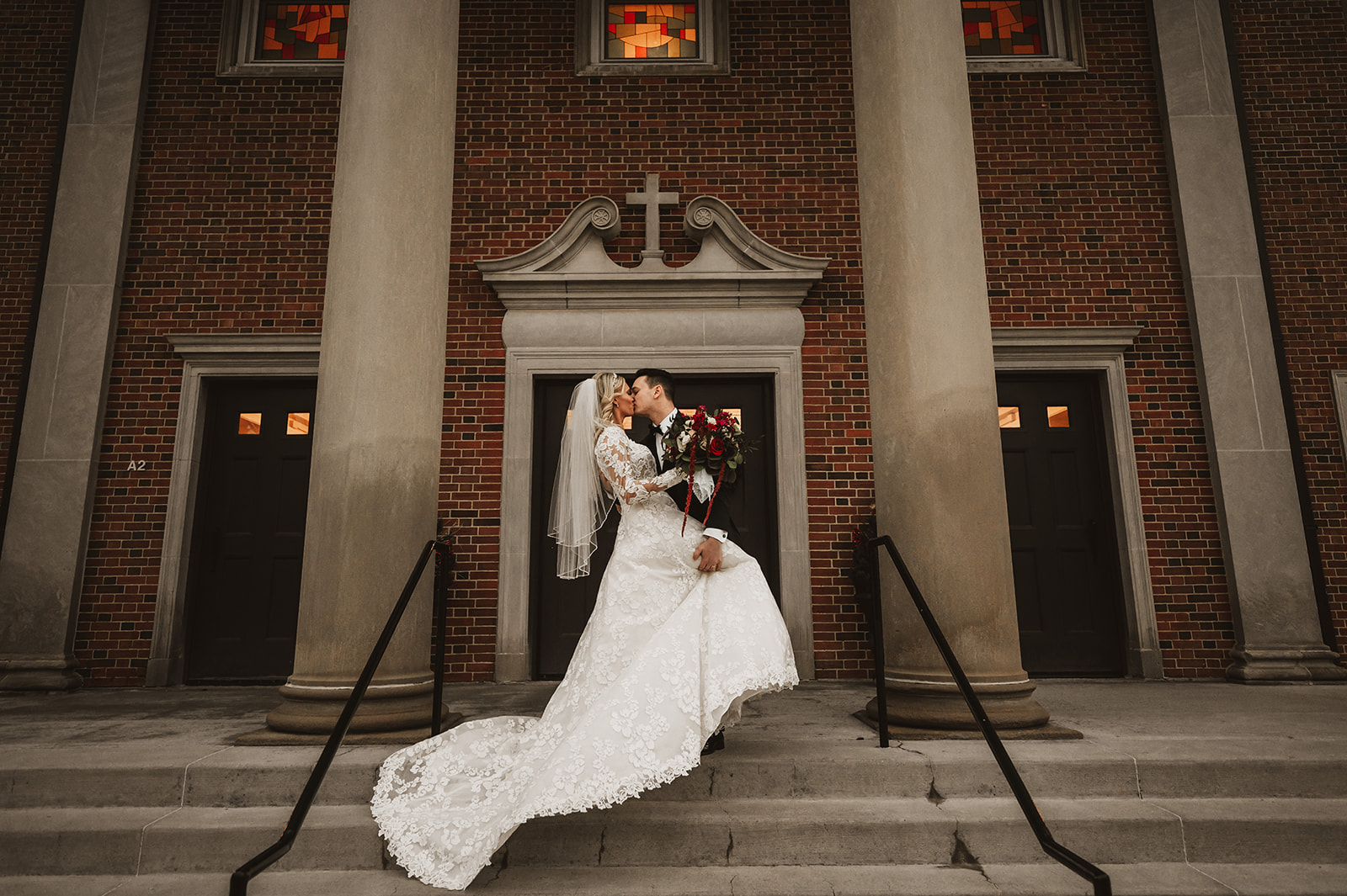 Chevy Chase Country Club Wedding Photo - bride and groom portraits in front of the church