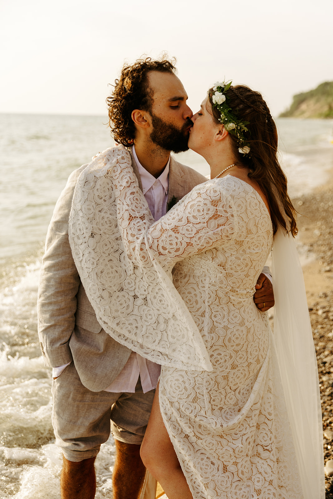 editorial and documentary beach sunset wedding portrait inspiration with flower crown Brianna Kirk Photography