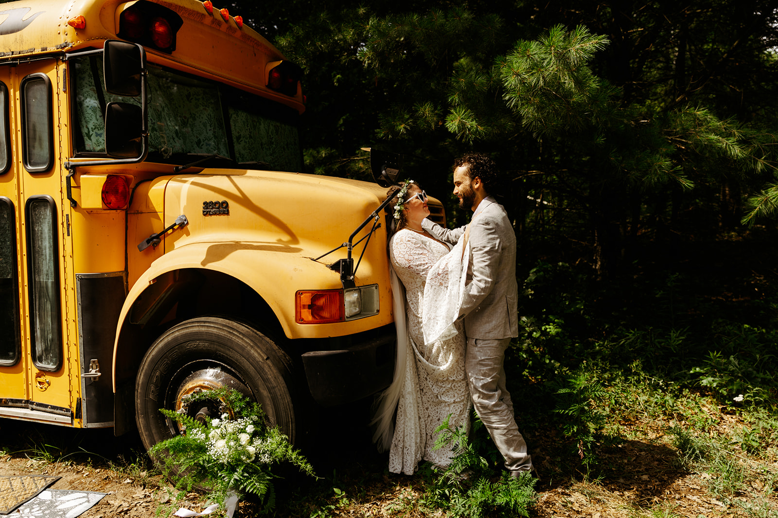 school bus conversion wedding portraits for nomad elopement Brianna Kirk Photography