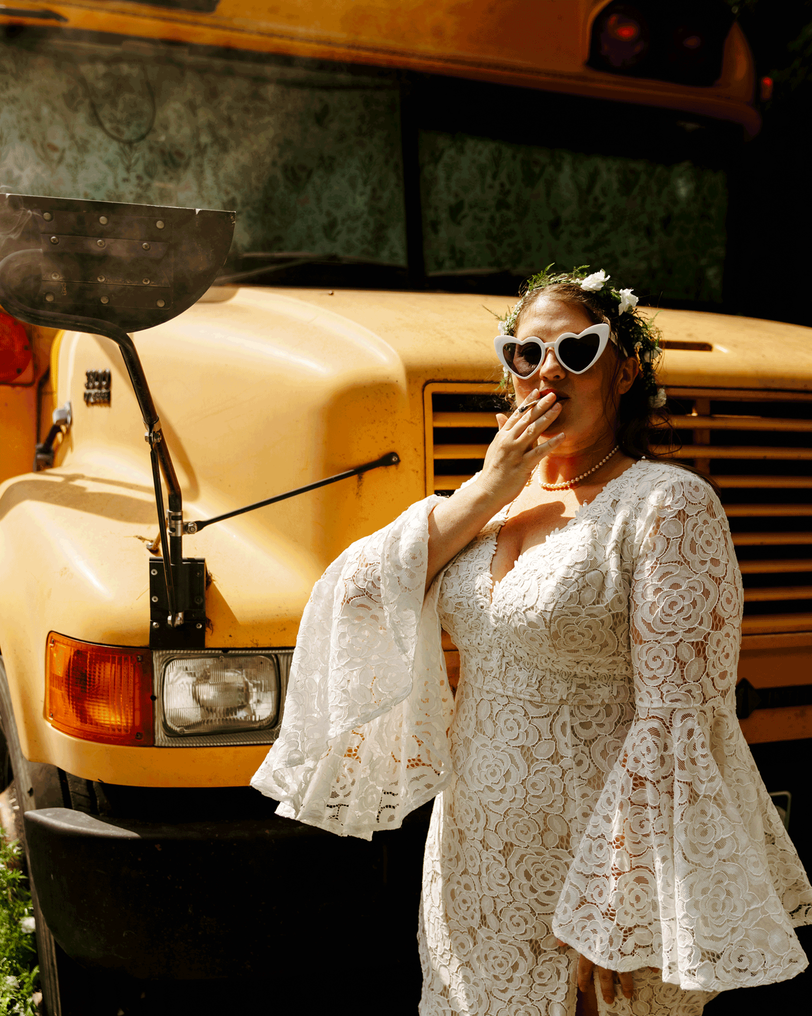 smoking a joint on your wedding day trendy nomad bride bus life Brianna Kirk Photography