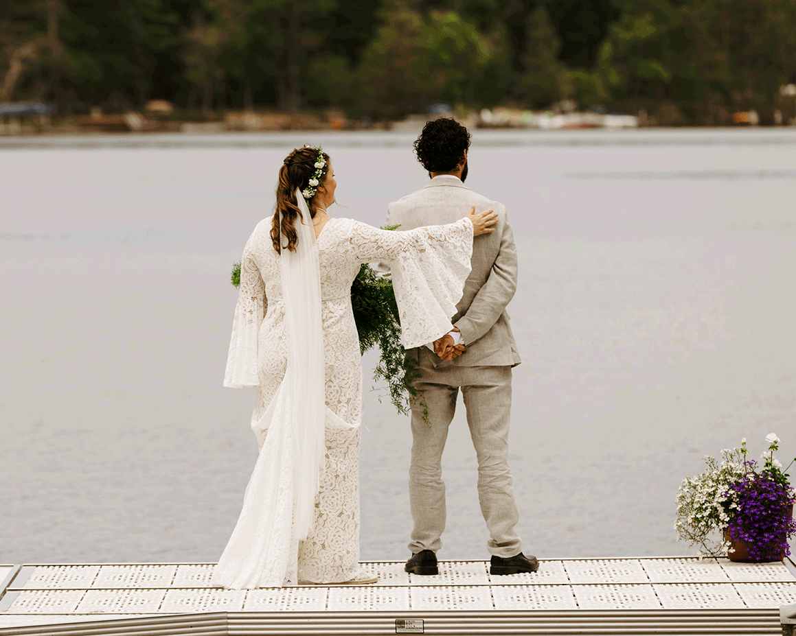wedding first look on the dock of lake michigan Brianna Kirk Photography