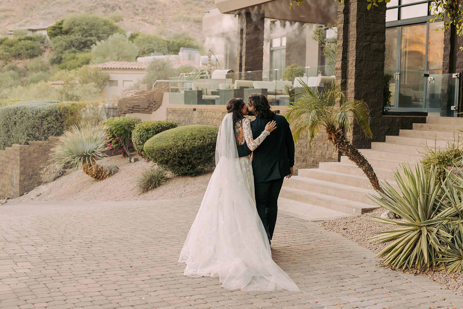 luxury backyard southwest arizona desert wedding bride and groom brianna kirk photography