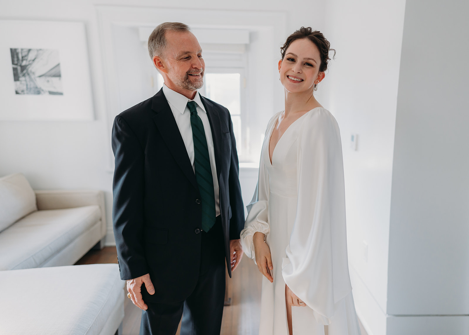 bride and dad smile at Patterson Mansion Wedding in Washington DC