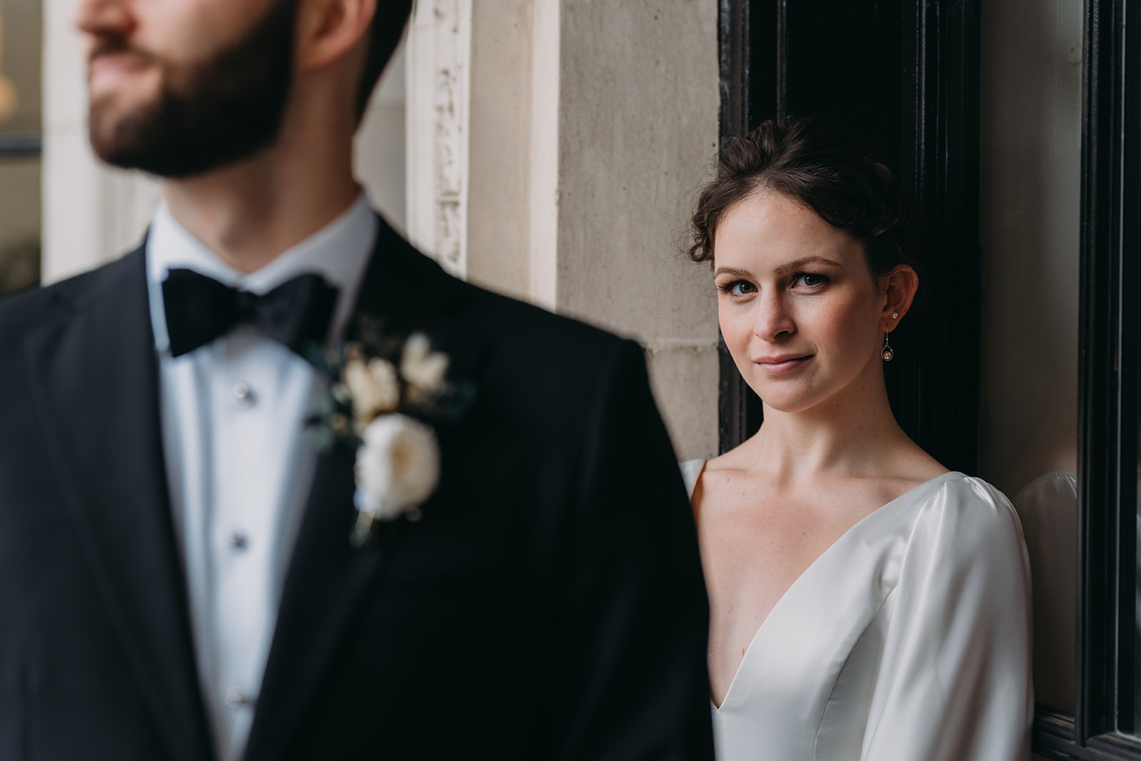 bride and groom create emotional portrait at Patterson Mansion Wedding in Washington DC