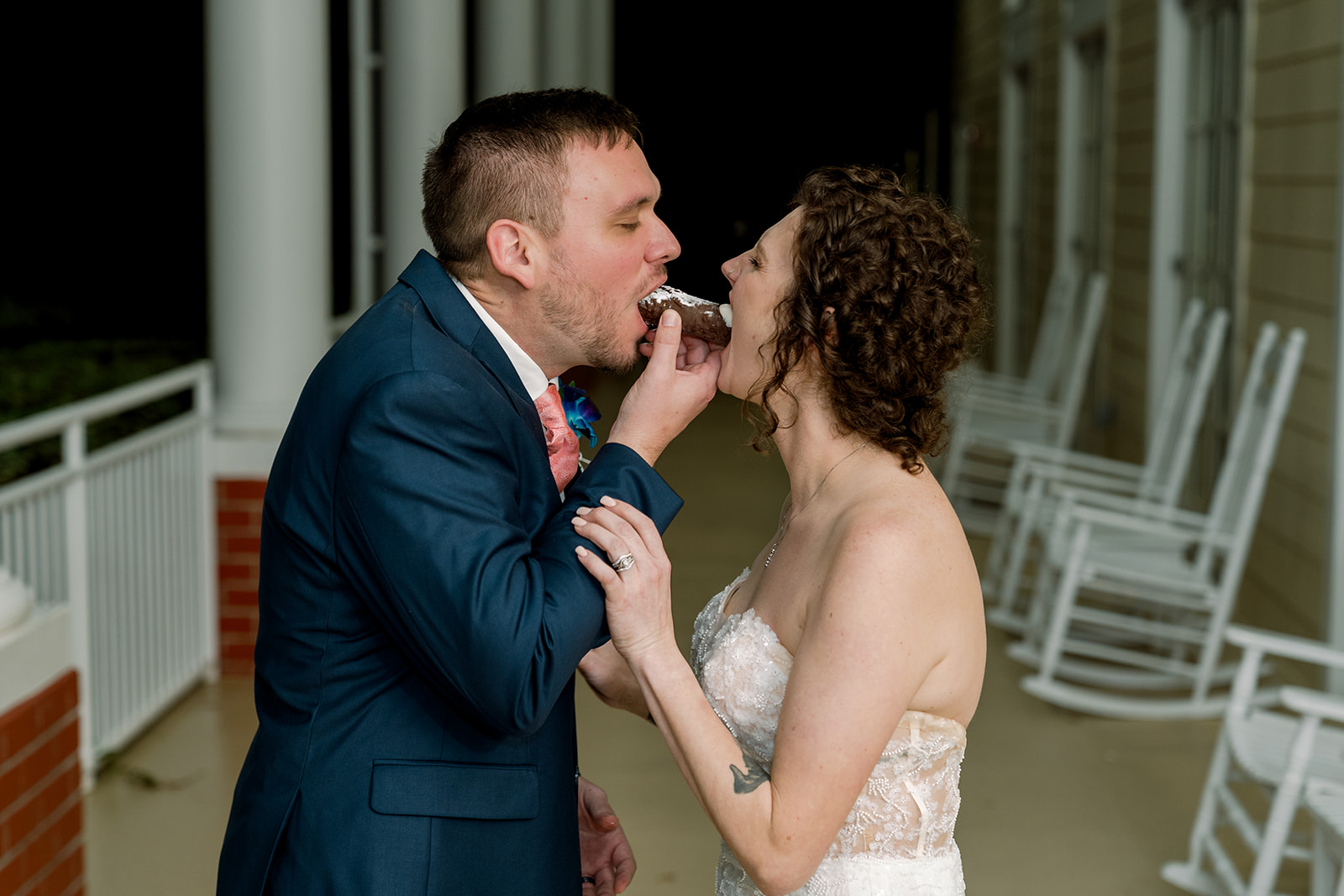 Private Cannoli eating and sharing instead of cake cutting at wedding