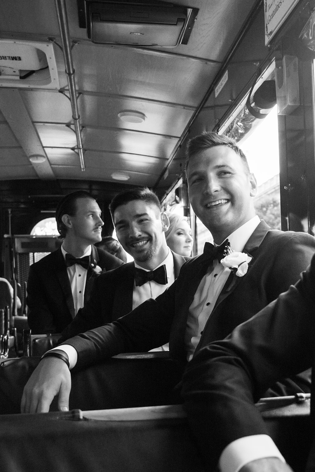 Groom rides trolly to wedding ceremony at Georgetown University