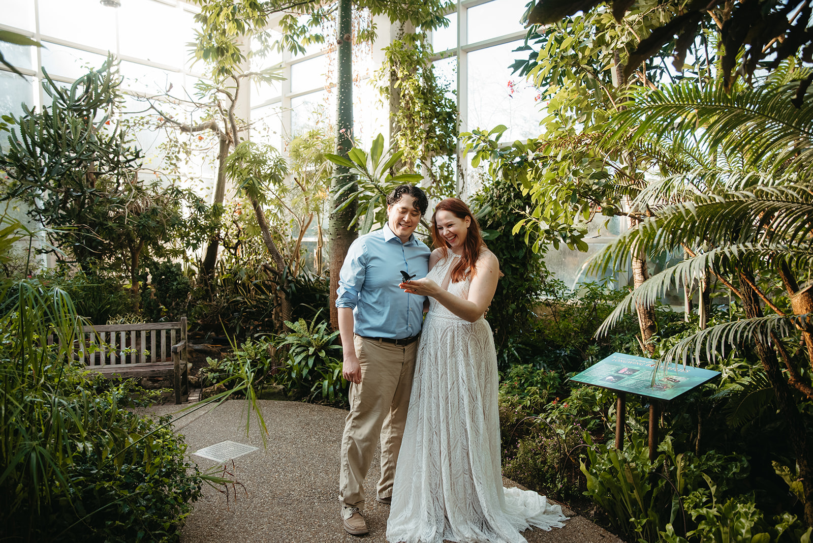 Winter elopement in Durham at the Museum of Life and Science Butterfly House before heading to the Durham courthouse. 