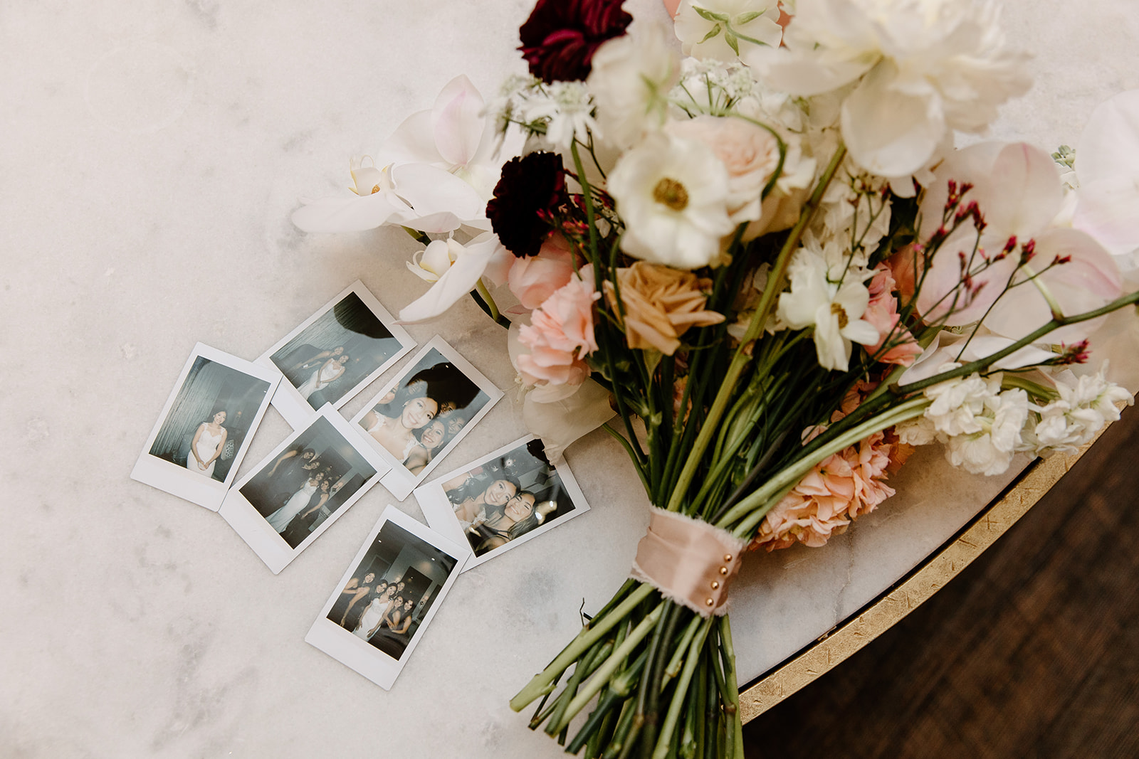 Polaroids and bouquet