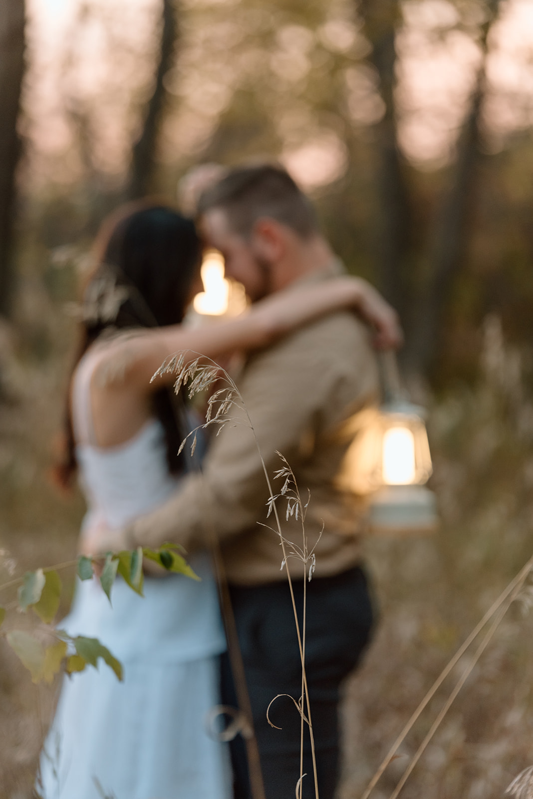 Engagement photos blurry out of focus lanterns