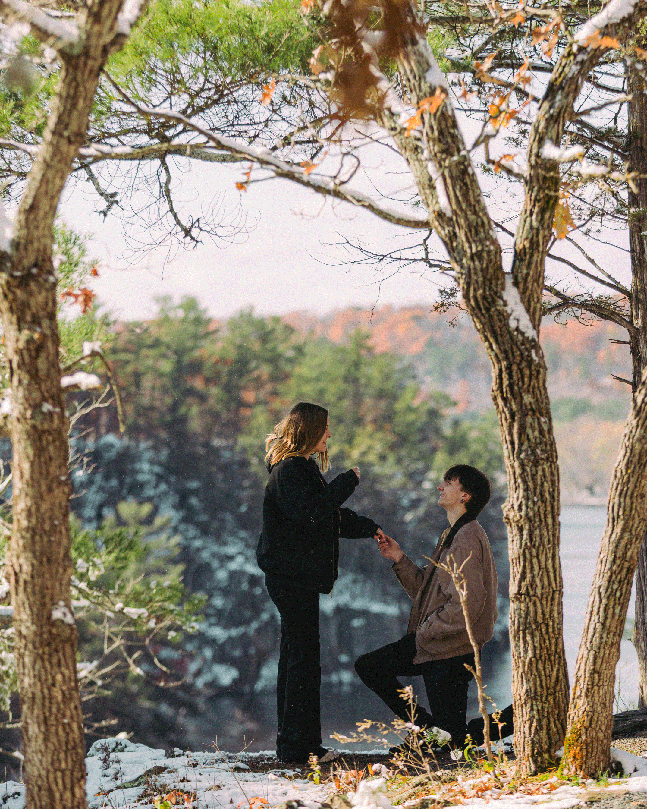 nature surprise proposal snowy fall autumn documentary engagement brianna kirk photography gif 