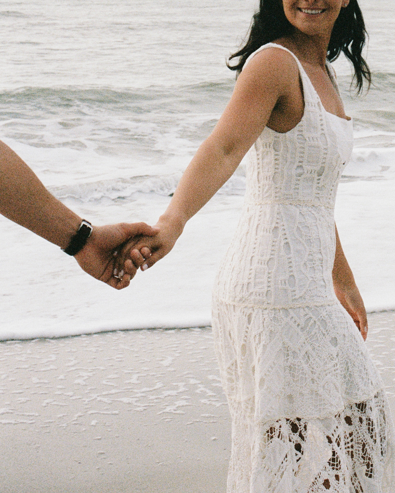 White Lace Crochet engagement dress 