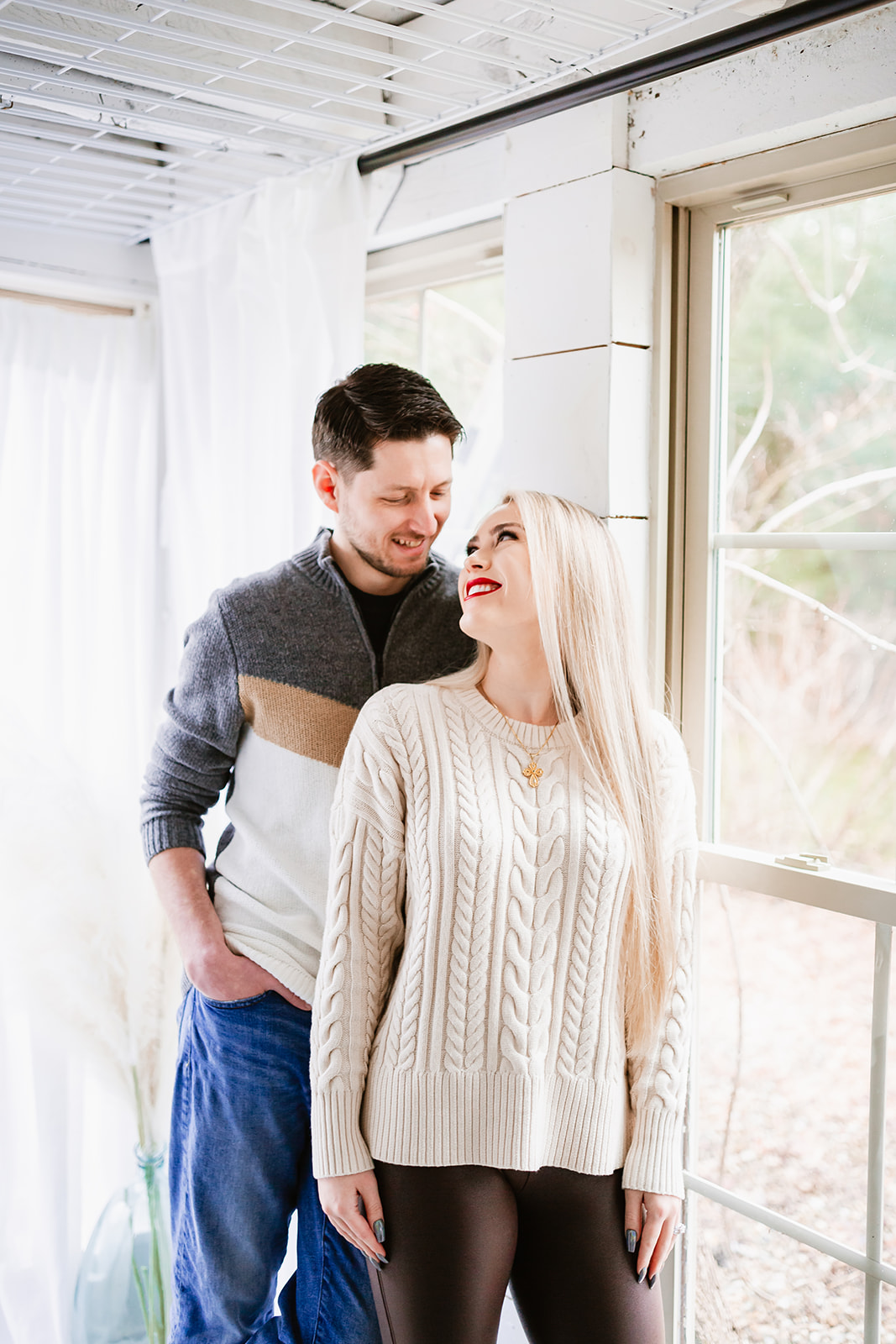 Intimate couples photo shoot in modern farmhouse loft in Westerville, Ohio