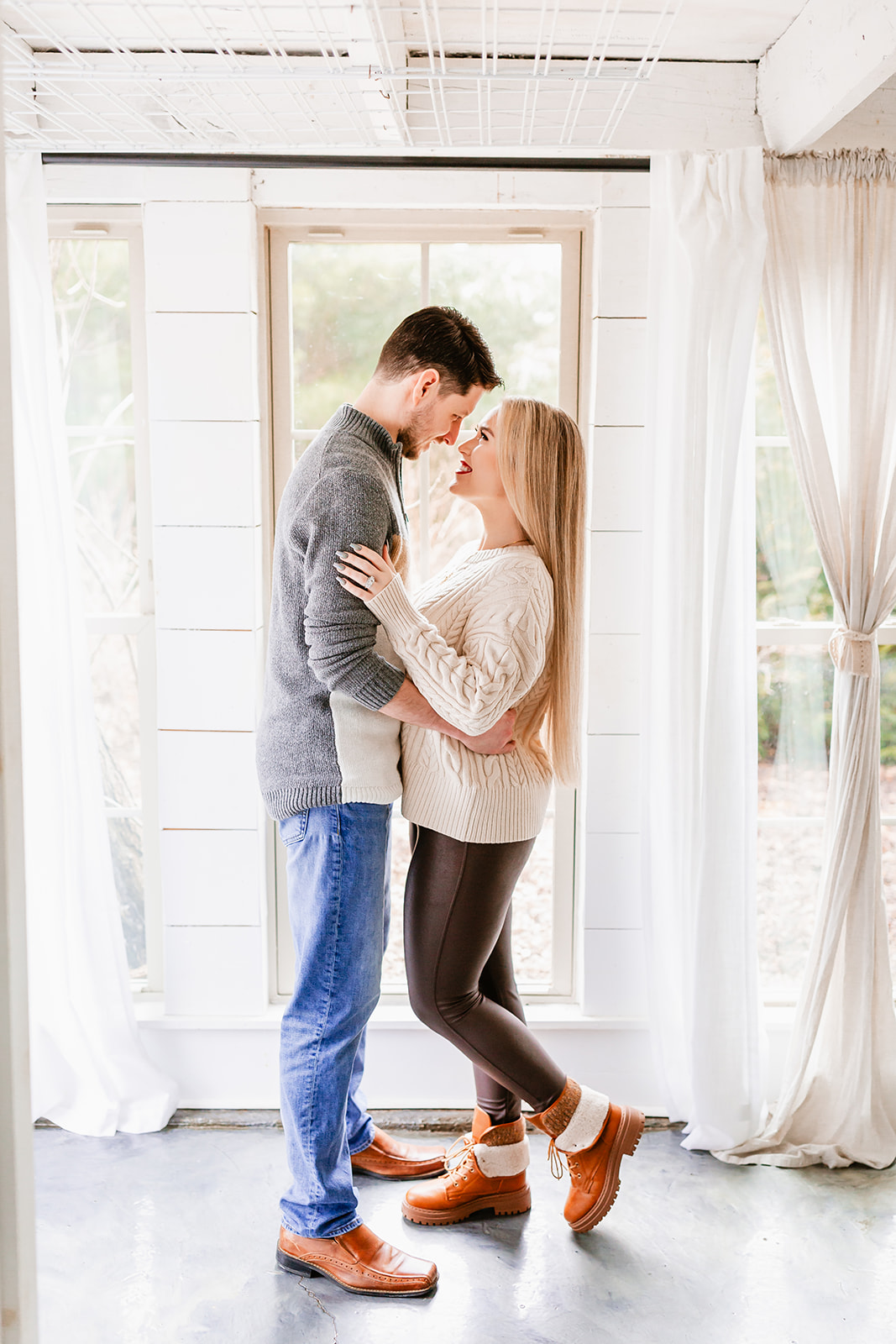 Intimate couples photo shoot in modern farmhouse loft in Westerville, Ohio